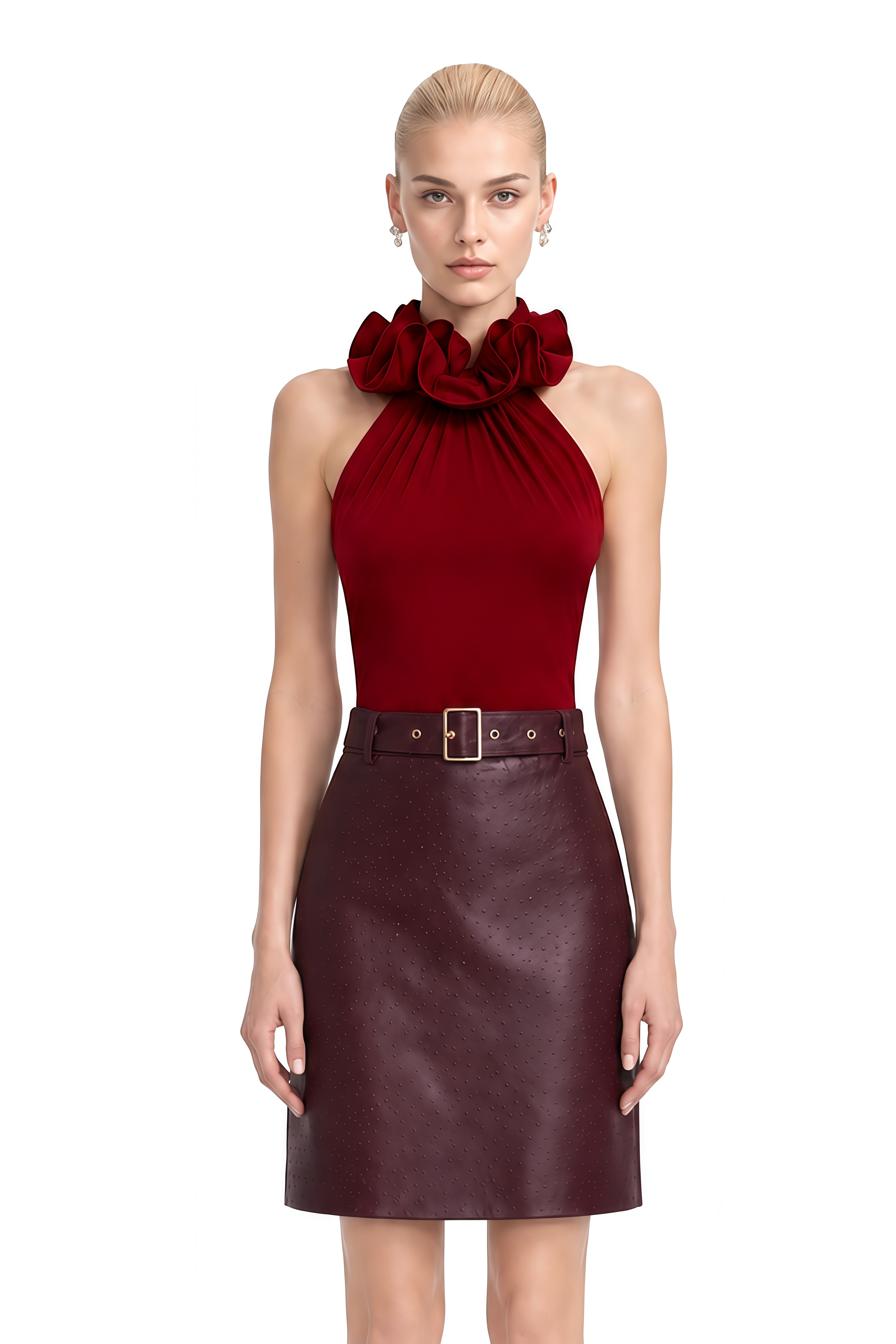 Emmeline Red Halterneck Ruffled Top & Skirt Set