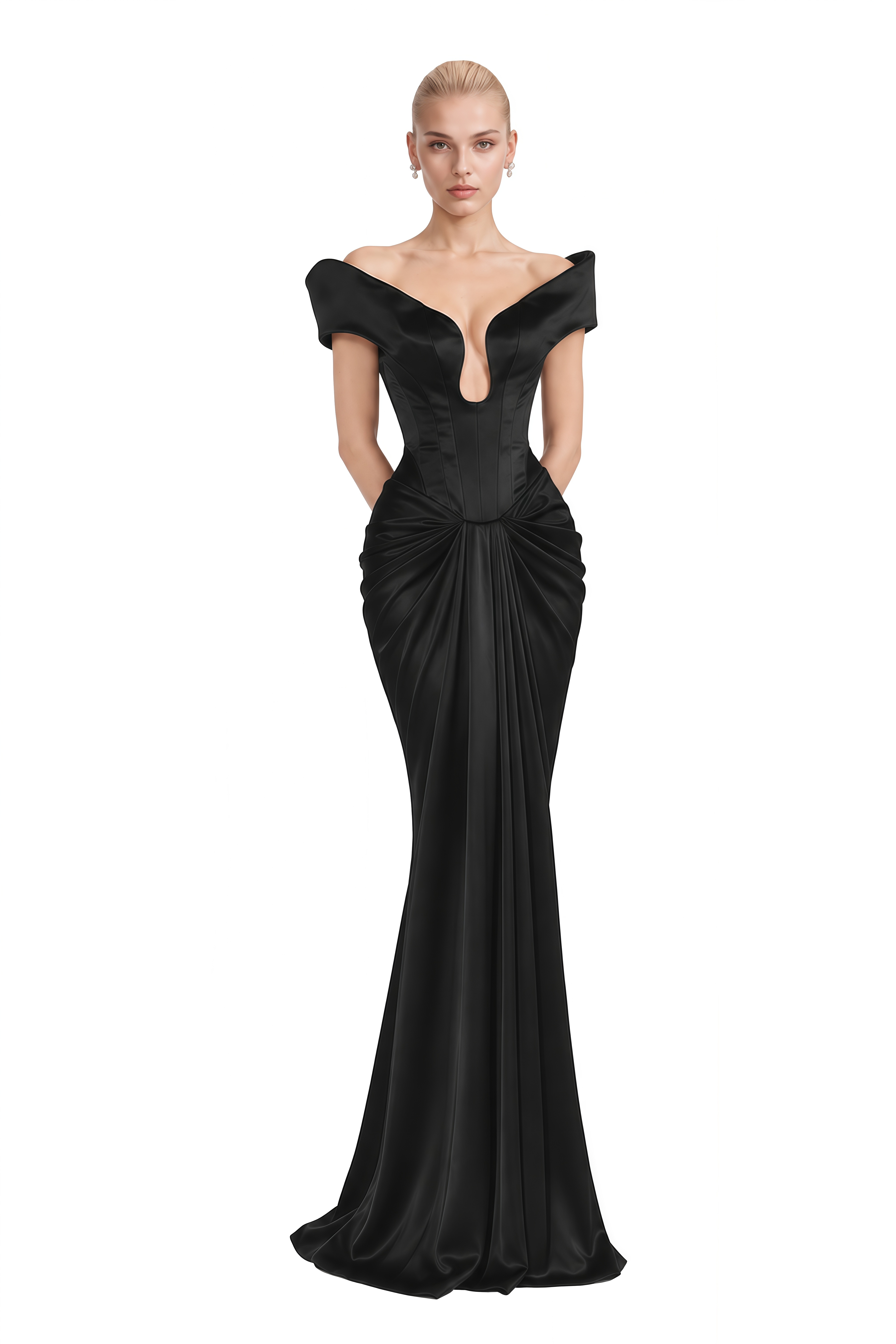 Celine Black Off Shoulder V-Neck Maxi Dress