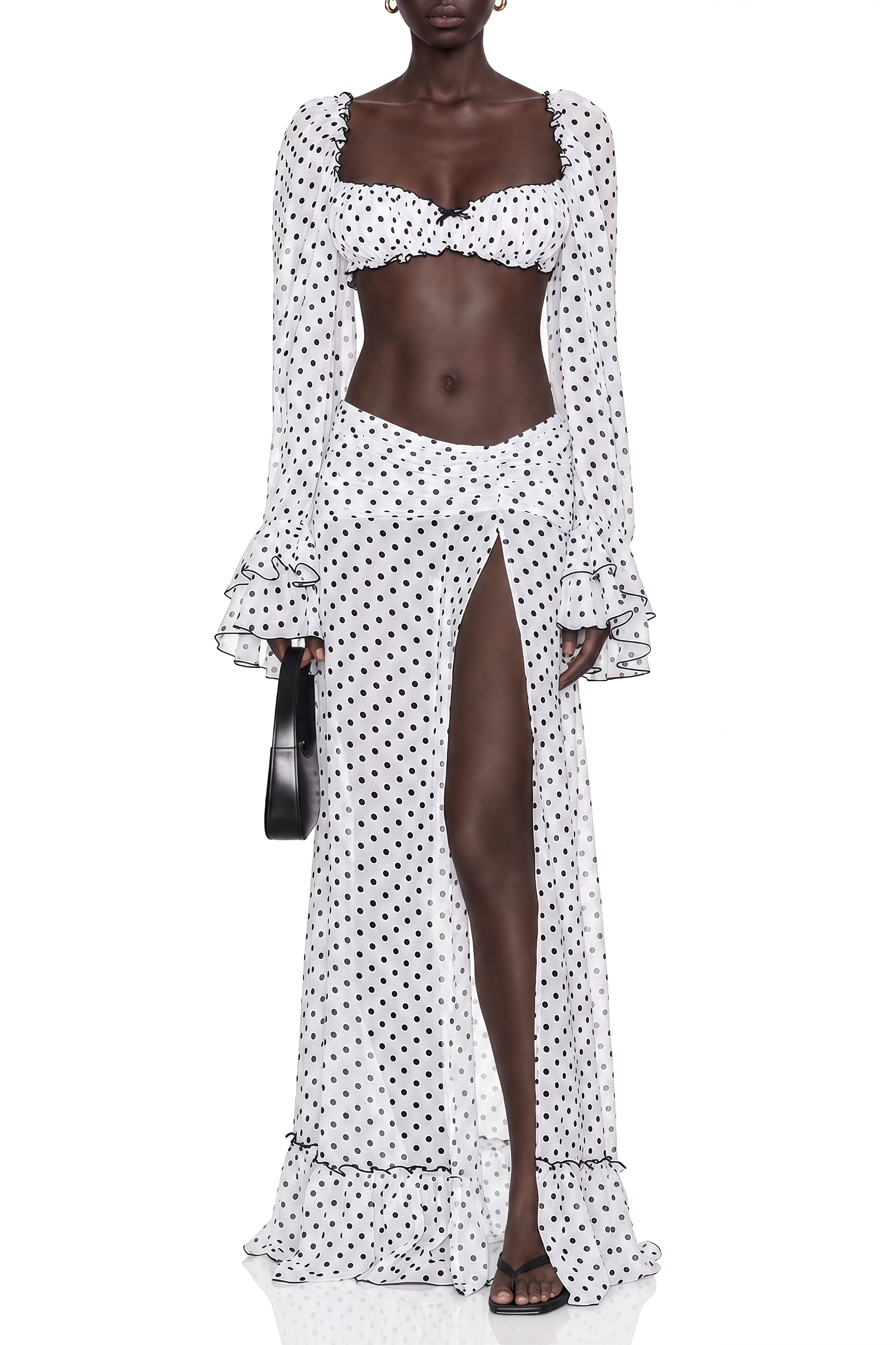 Rosalie White Polka Dot Ruffled Top & Skirt Set