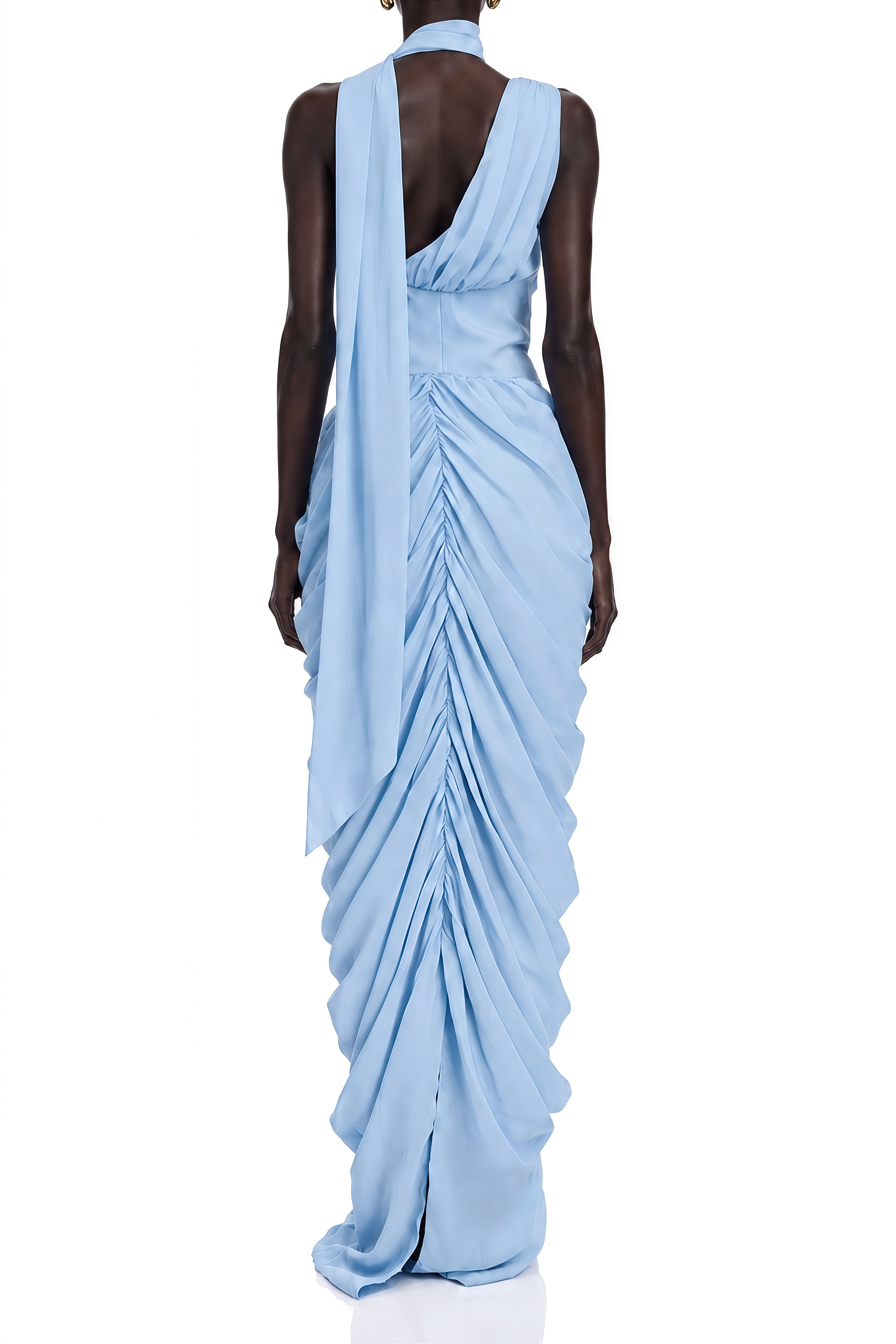 Celine Light Blue Sleeveless Ruched Maxi Dress