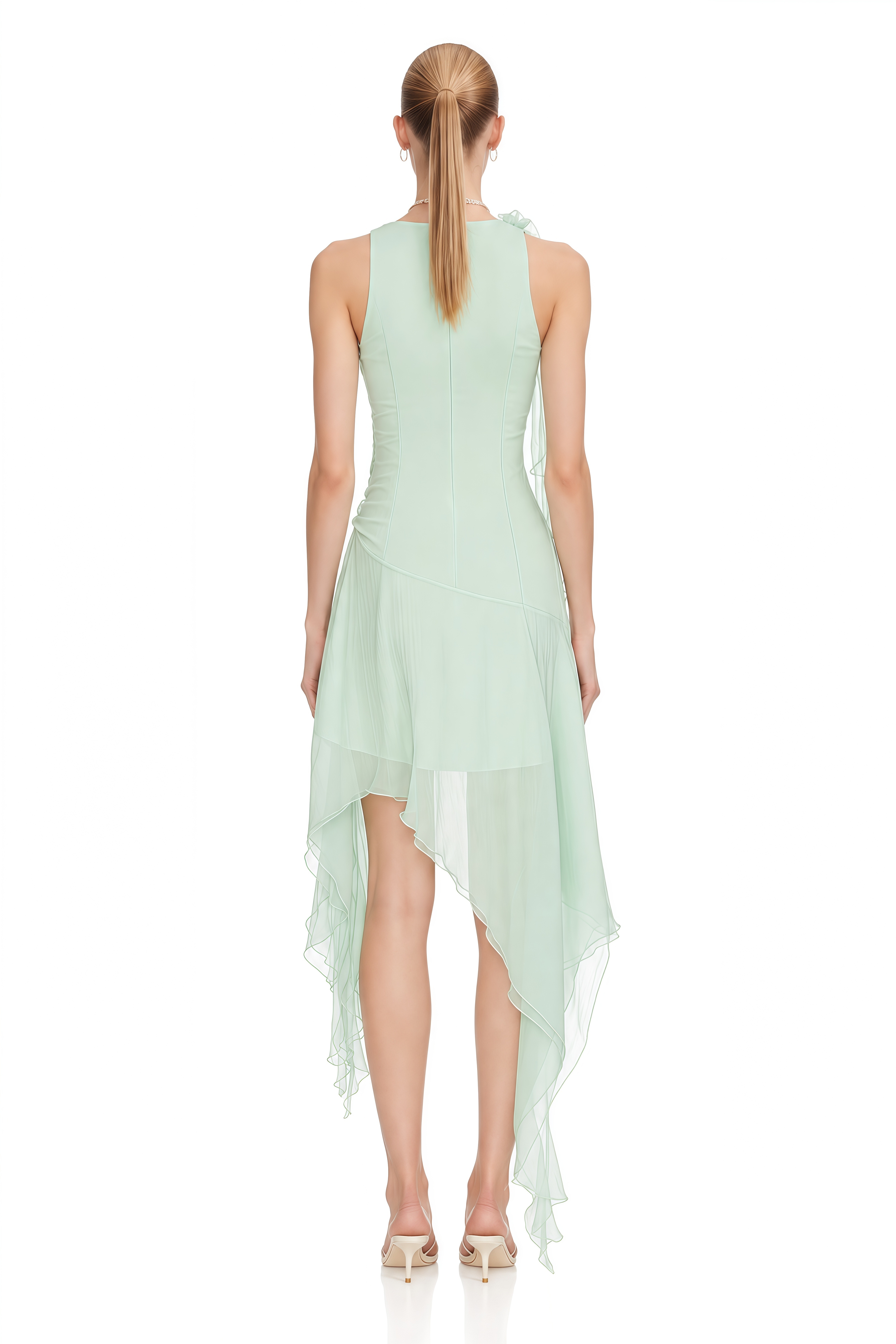Estelle Mint Green Sleeveless Asymmetrical Mini Dress