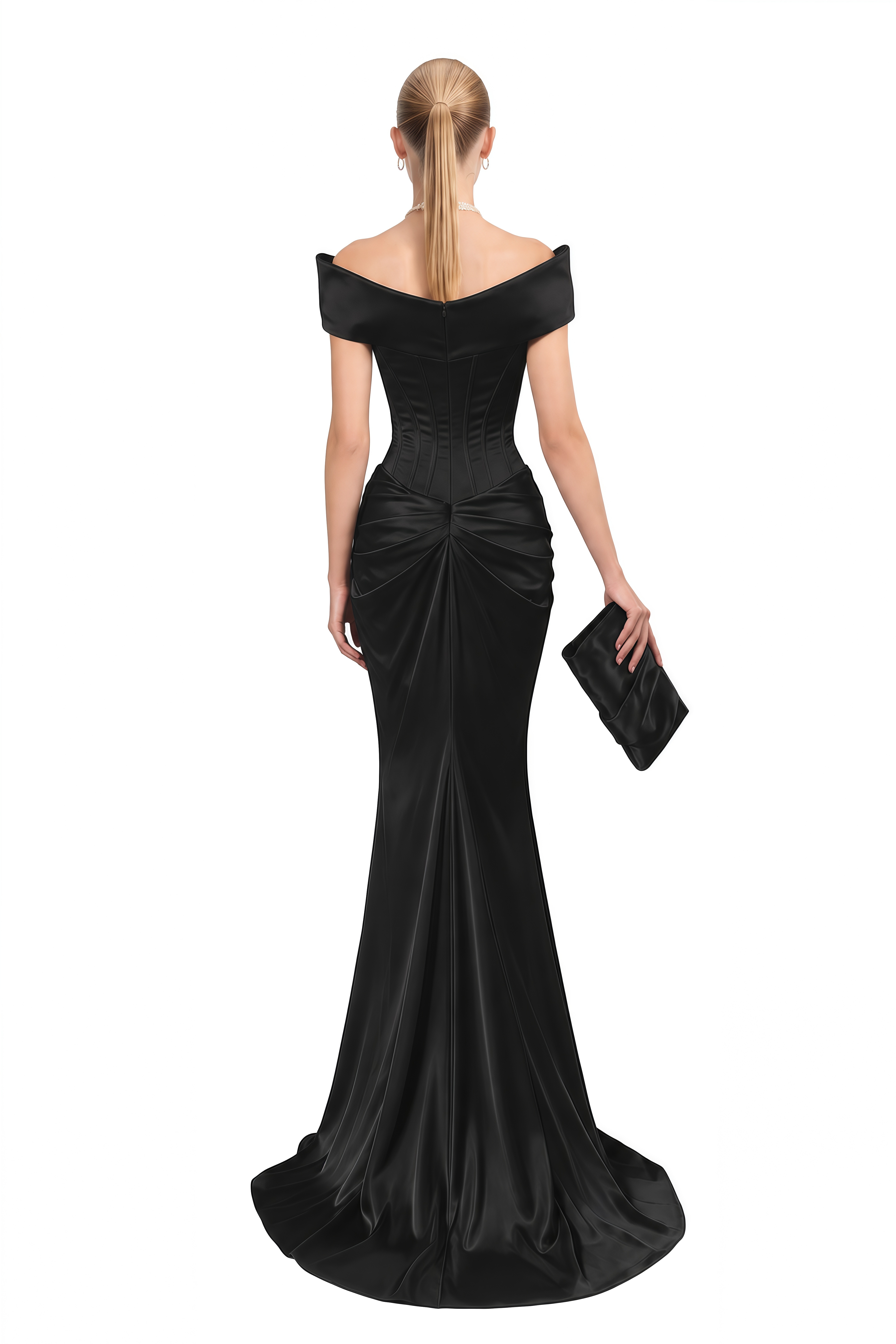 Celine Black Off Shoulder V-Neck Maxi Dress