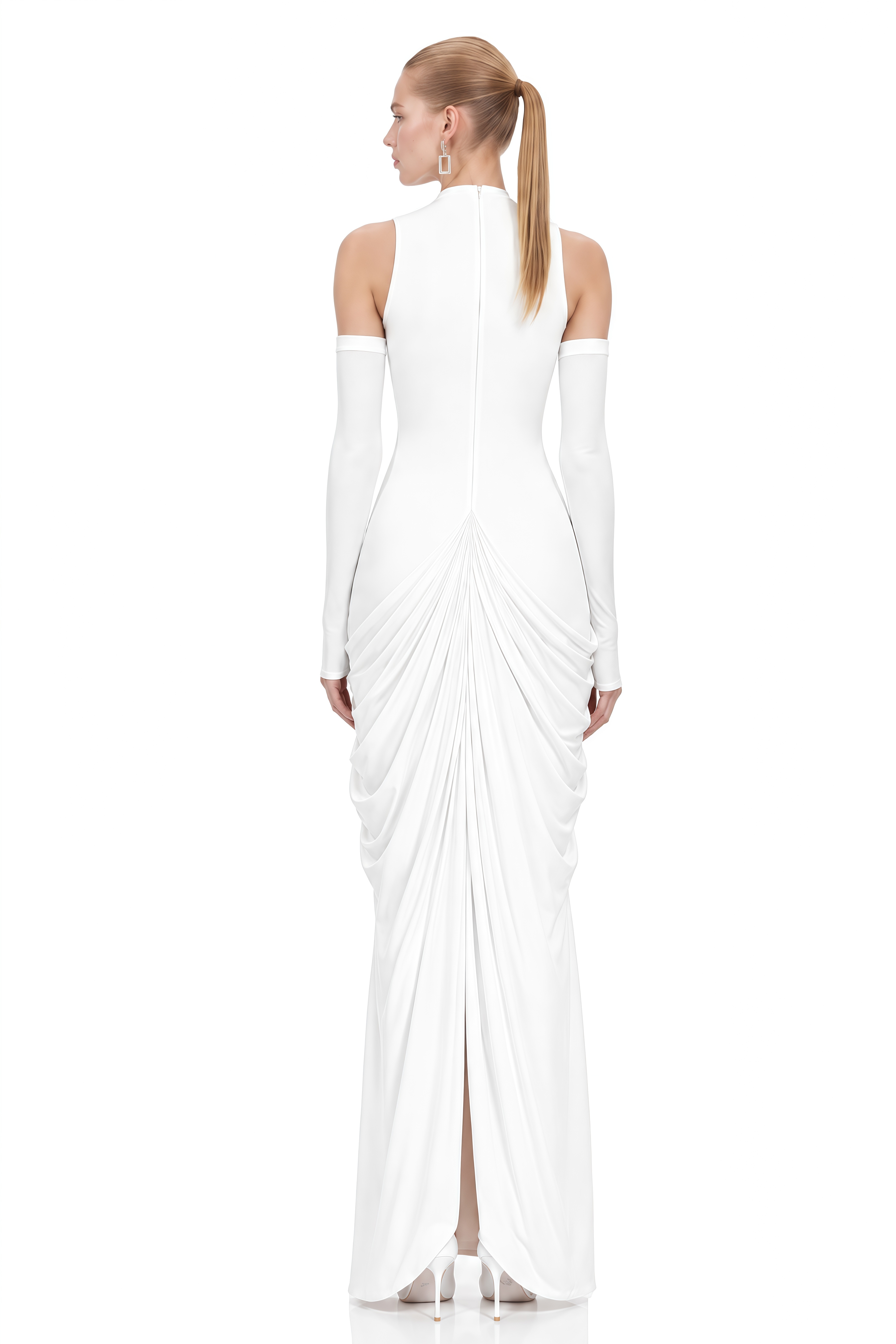 Serenity White Round Neck Draped Maxi Dress
