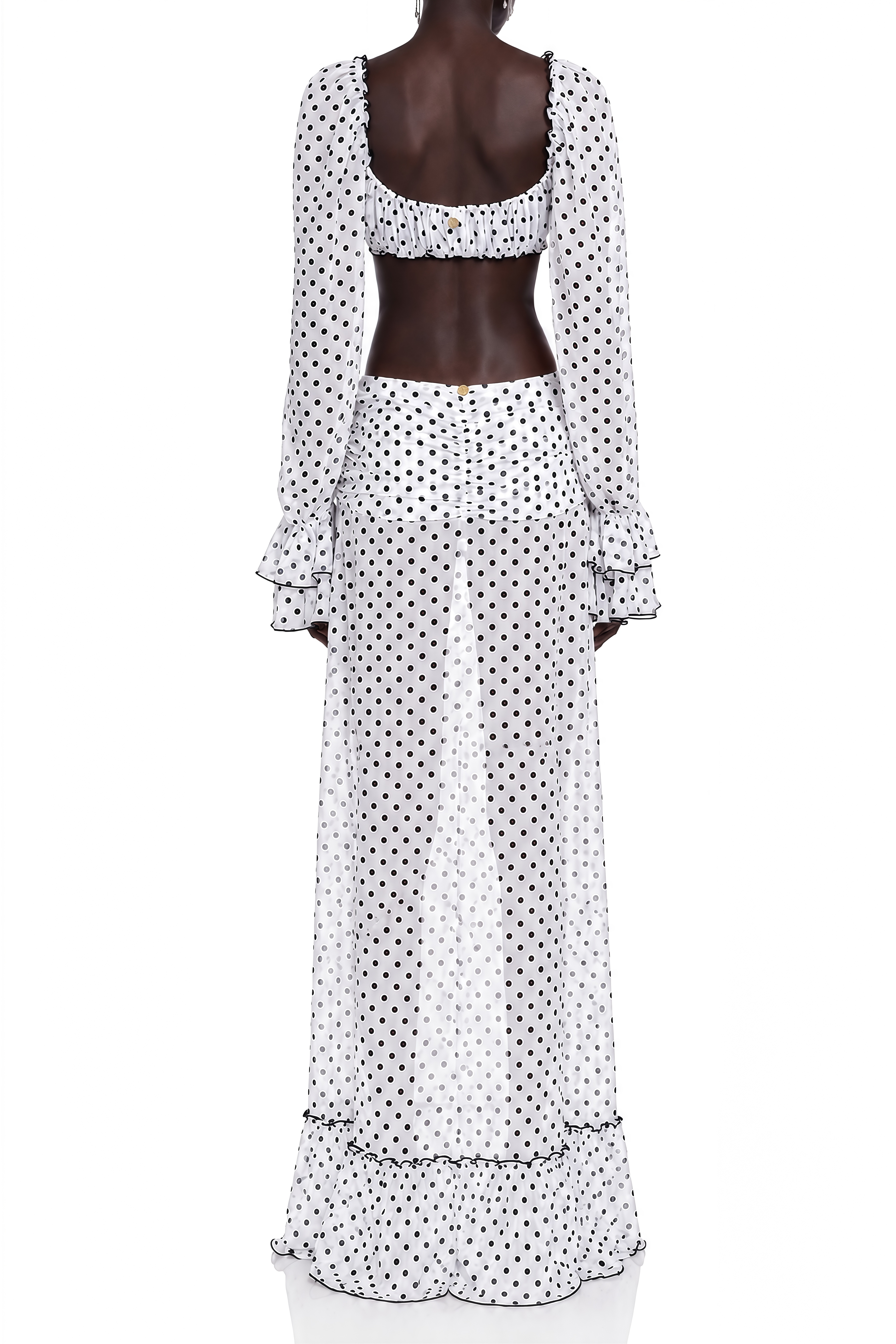 Rosalie White Polka Dot Ruffled Top & Skirt Set