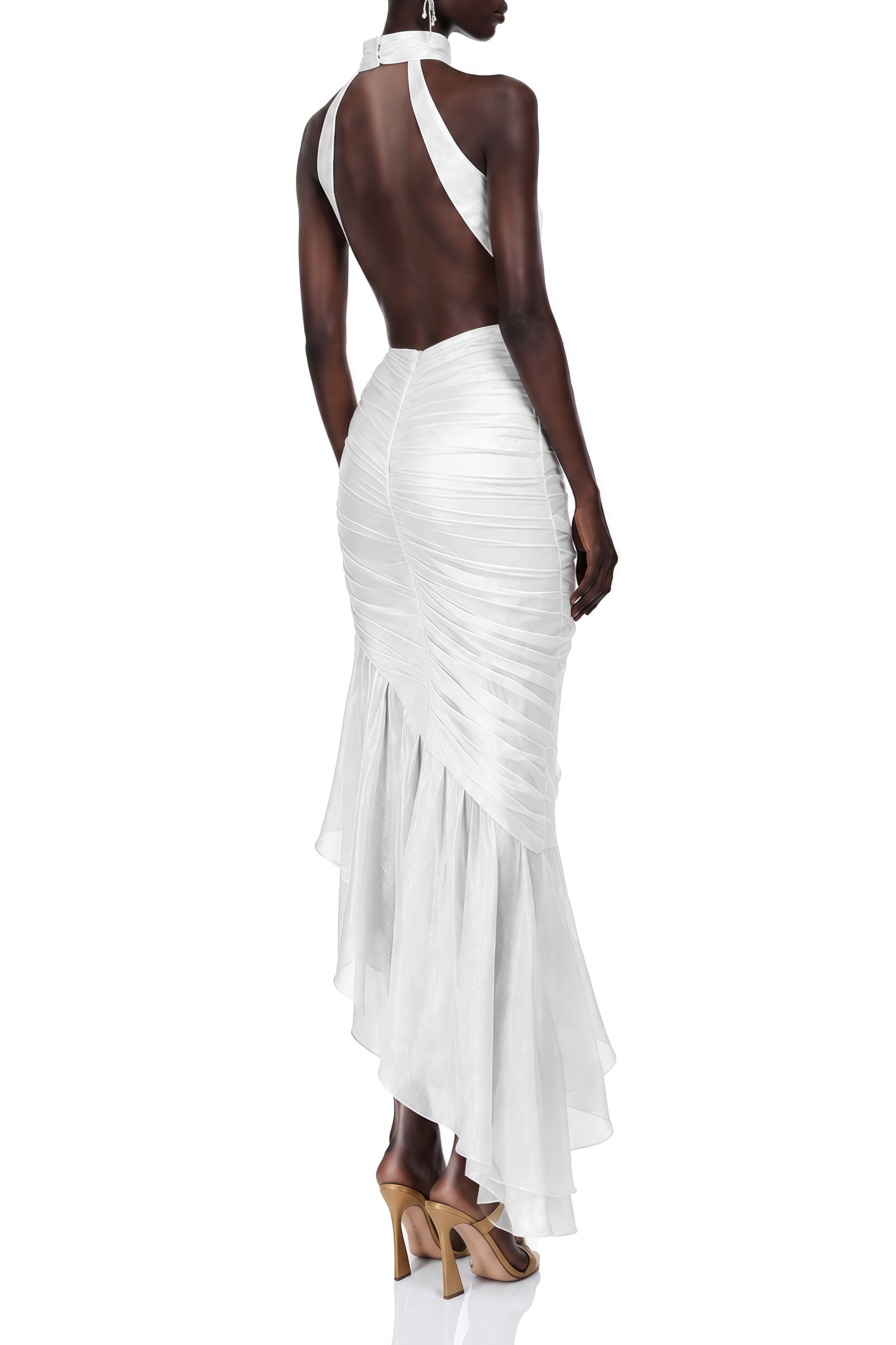 Charlotte White Asymmetrical Ruffled Maxi Dress