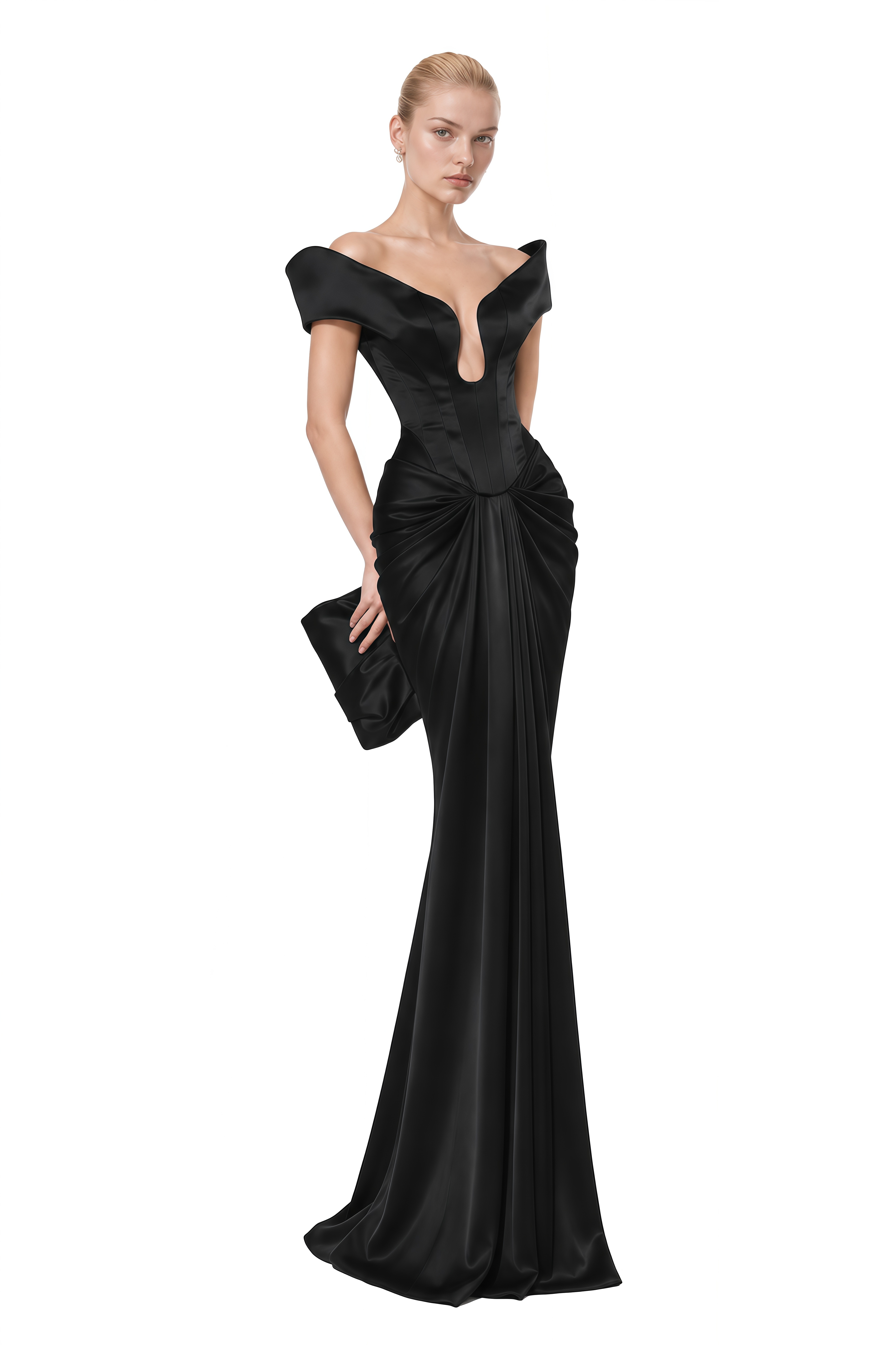 Celine Black Off Shoulder V-Neck Maxi Dress