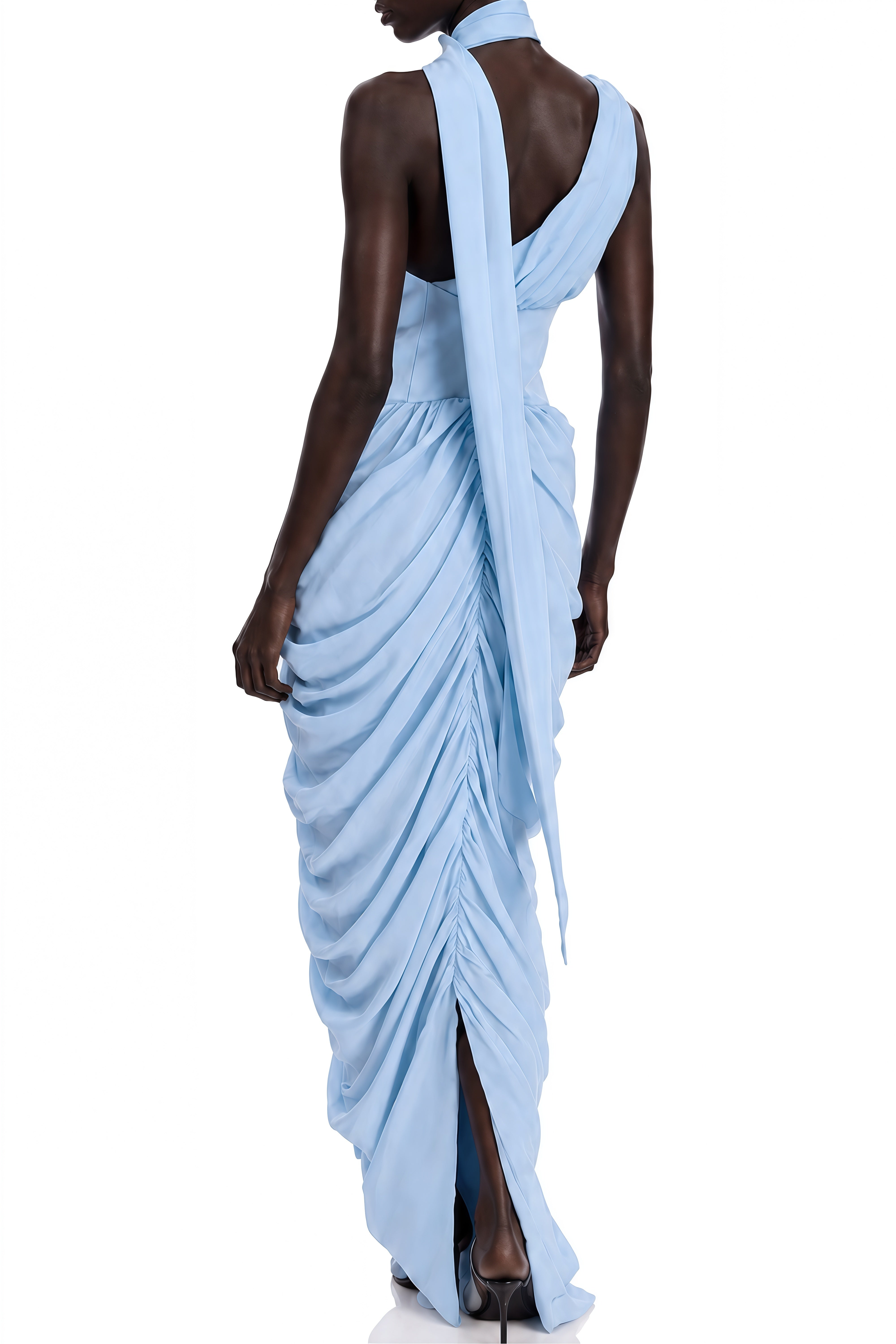 Celine Light Blue Sleeveless Ruched Maxi Dress