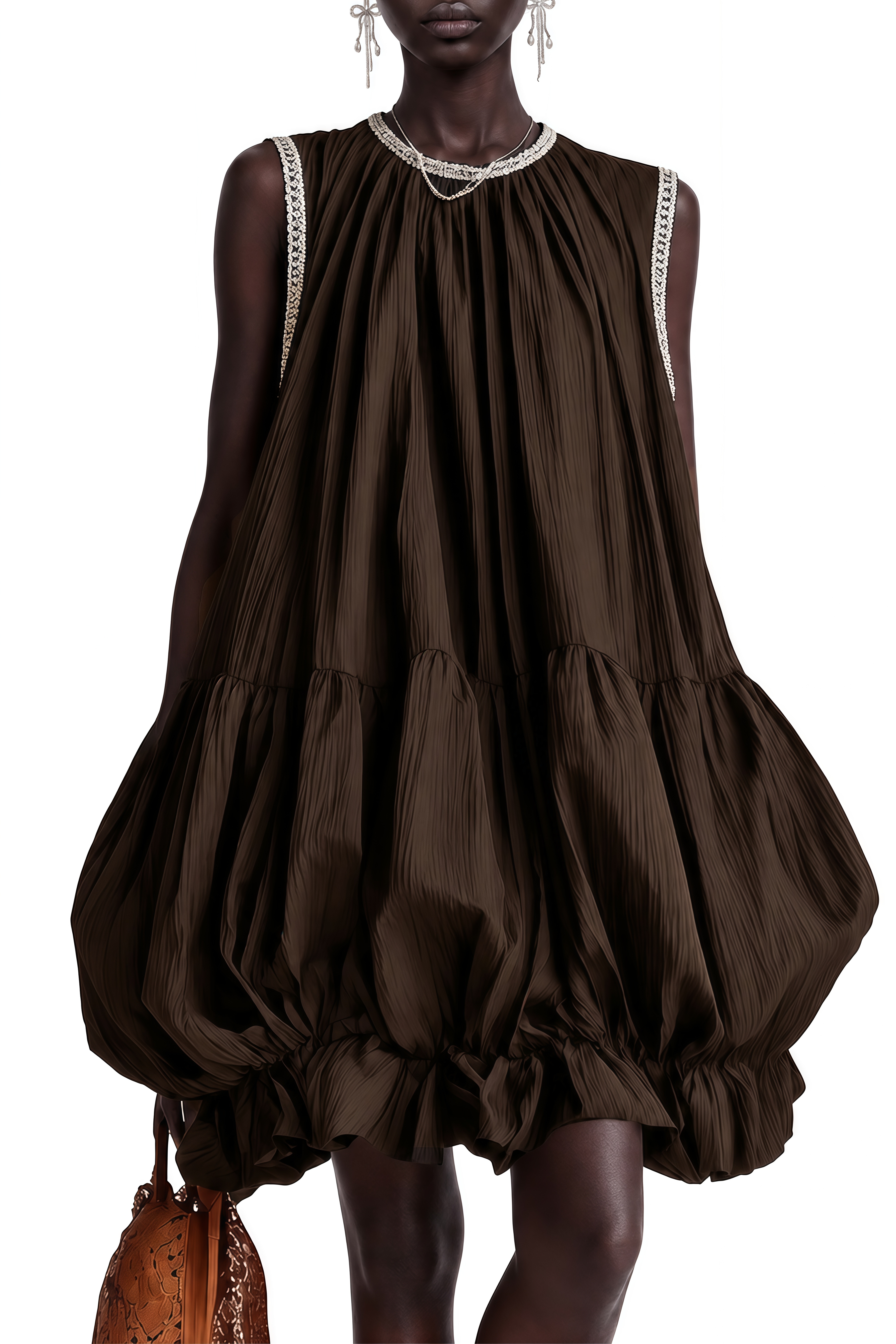 Clarisse Brown Sleeveless Puffy Mini Dress