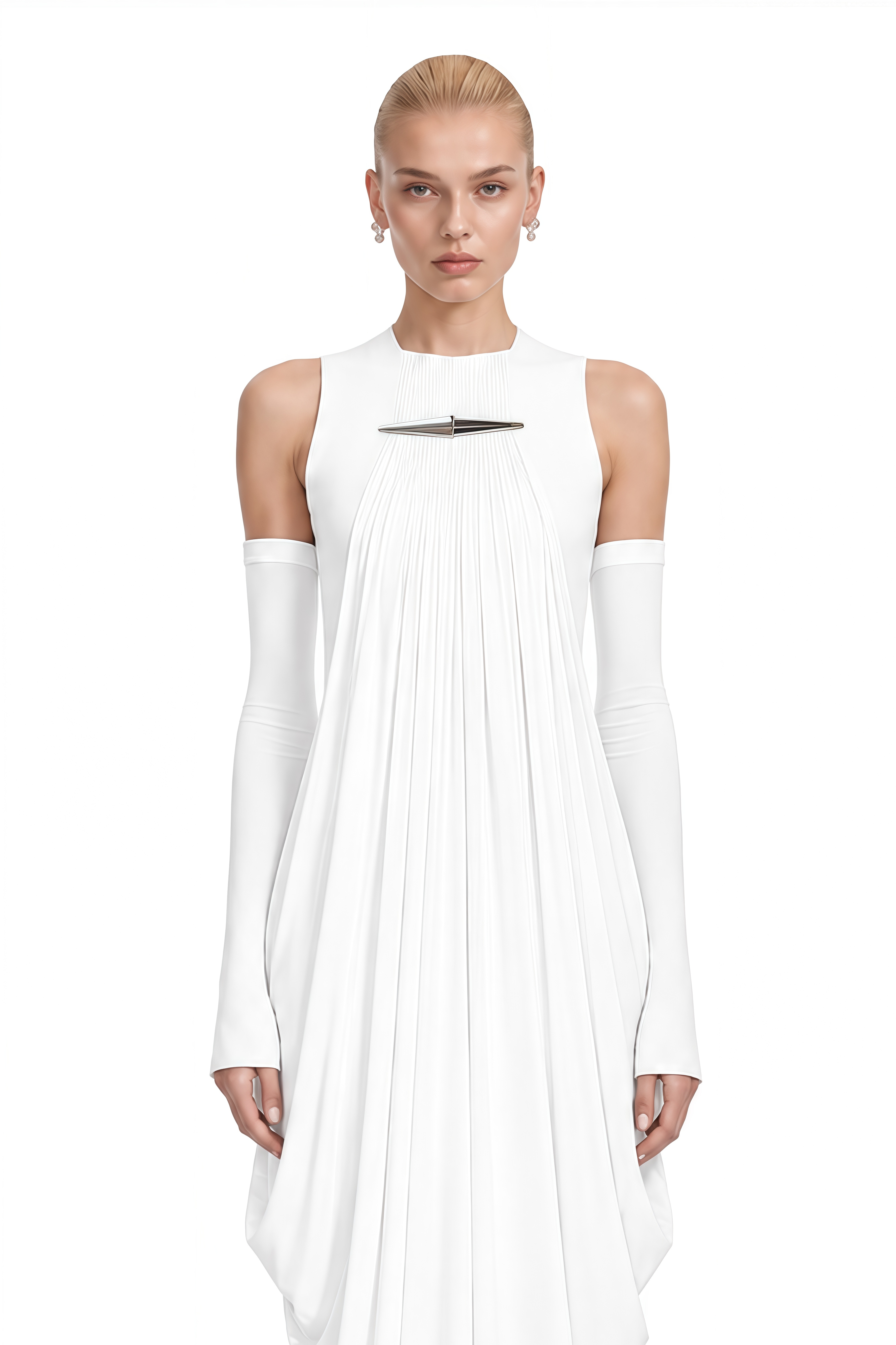Serenity White Round Neck Draped Maxi Dress