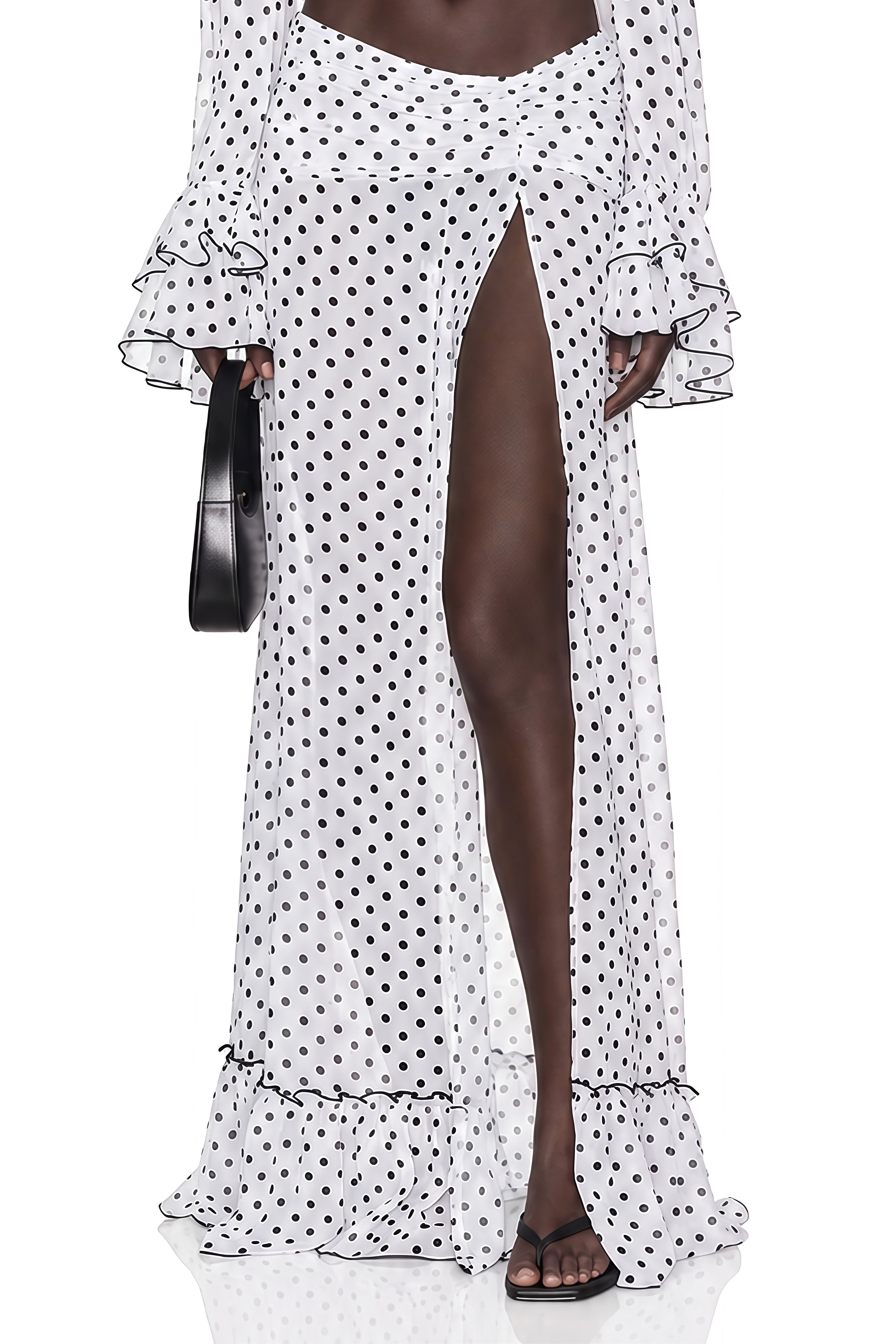 Rosalie White Polka Dot Ruffled Top & Skirt Set