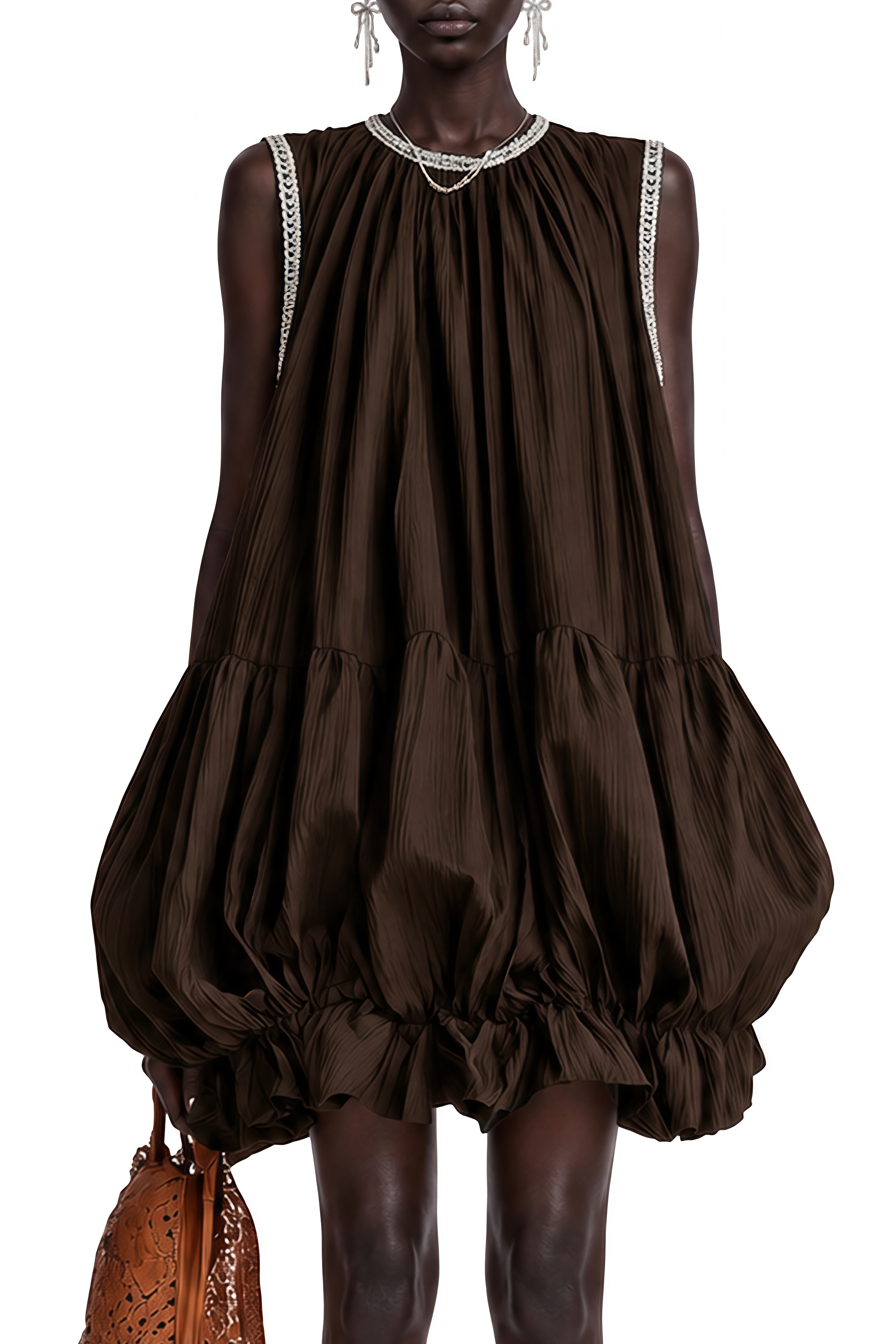 Clarisse Brown Sleeveless Puffy Mini Dress