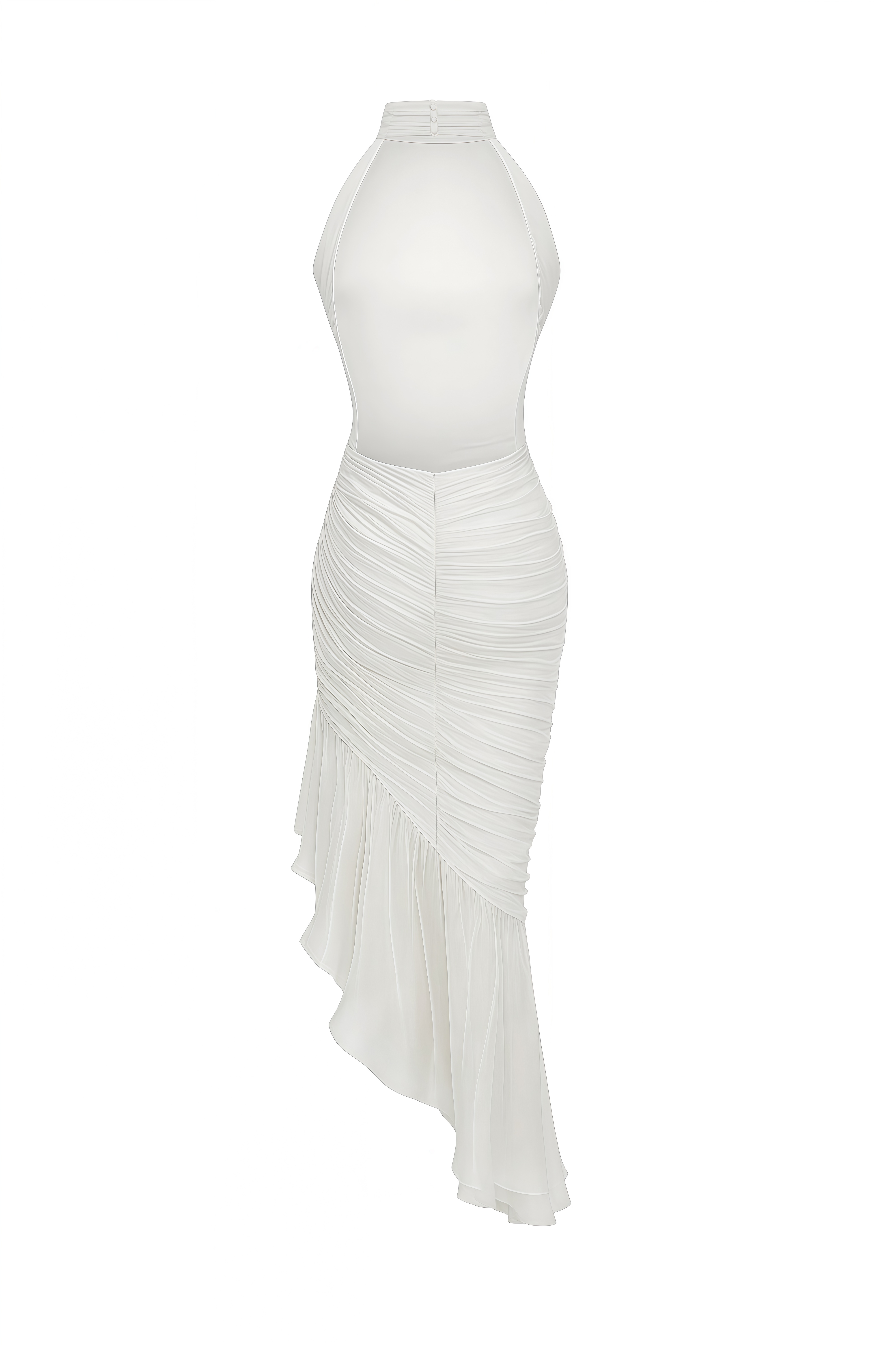 Charlotte White Asymmetrical Ruffled Maxi Dress