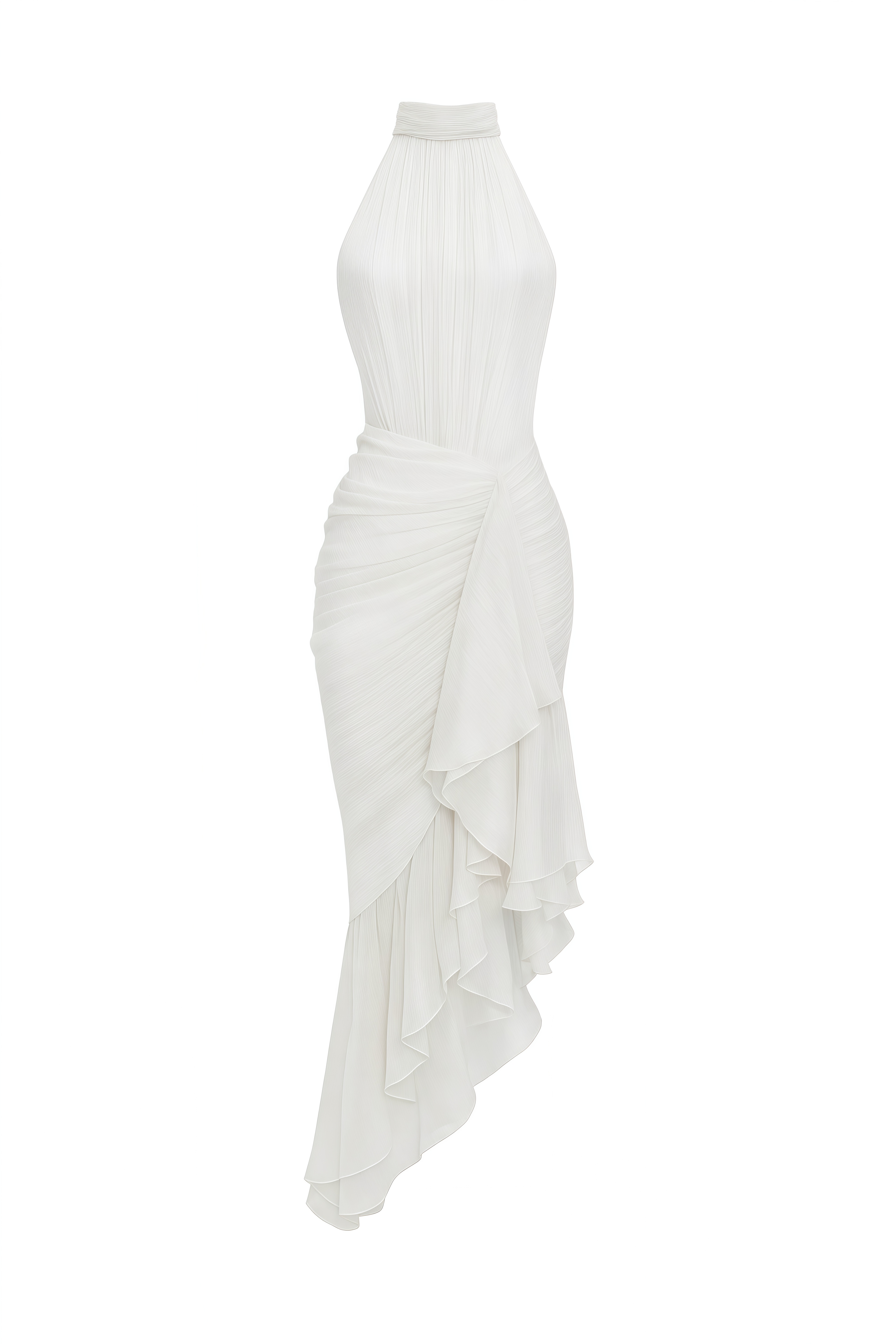 Charlotte White Asymmetrical Ruffled Maxi Dress