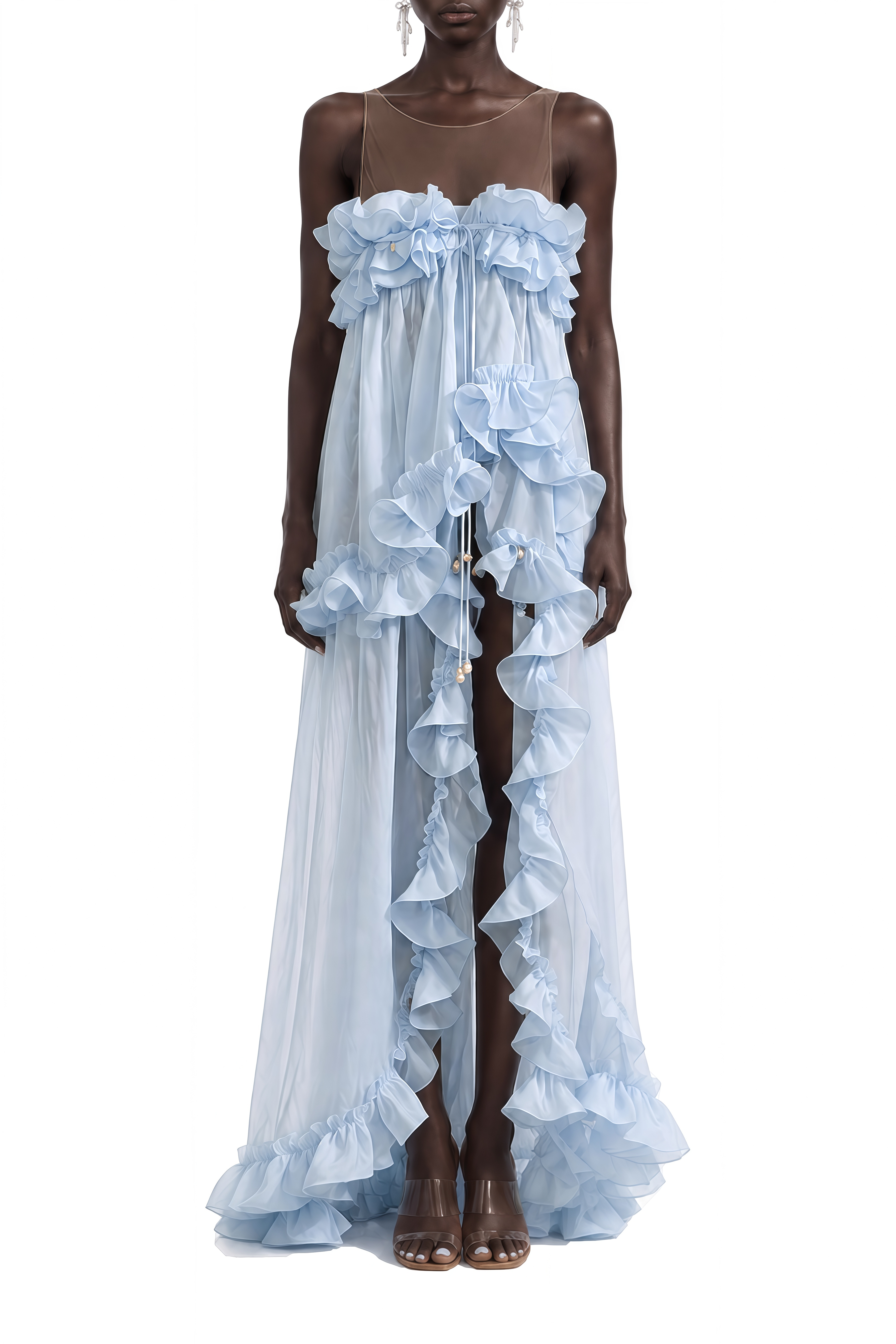 Amelie Blue Sleeveless Ruffled Maxi Dress