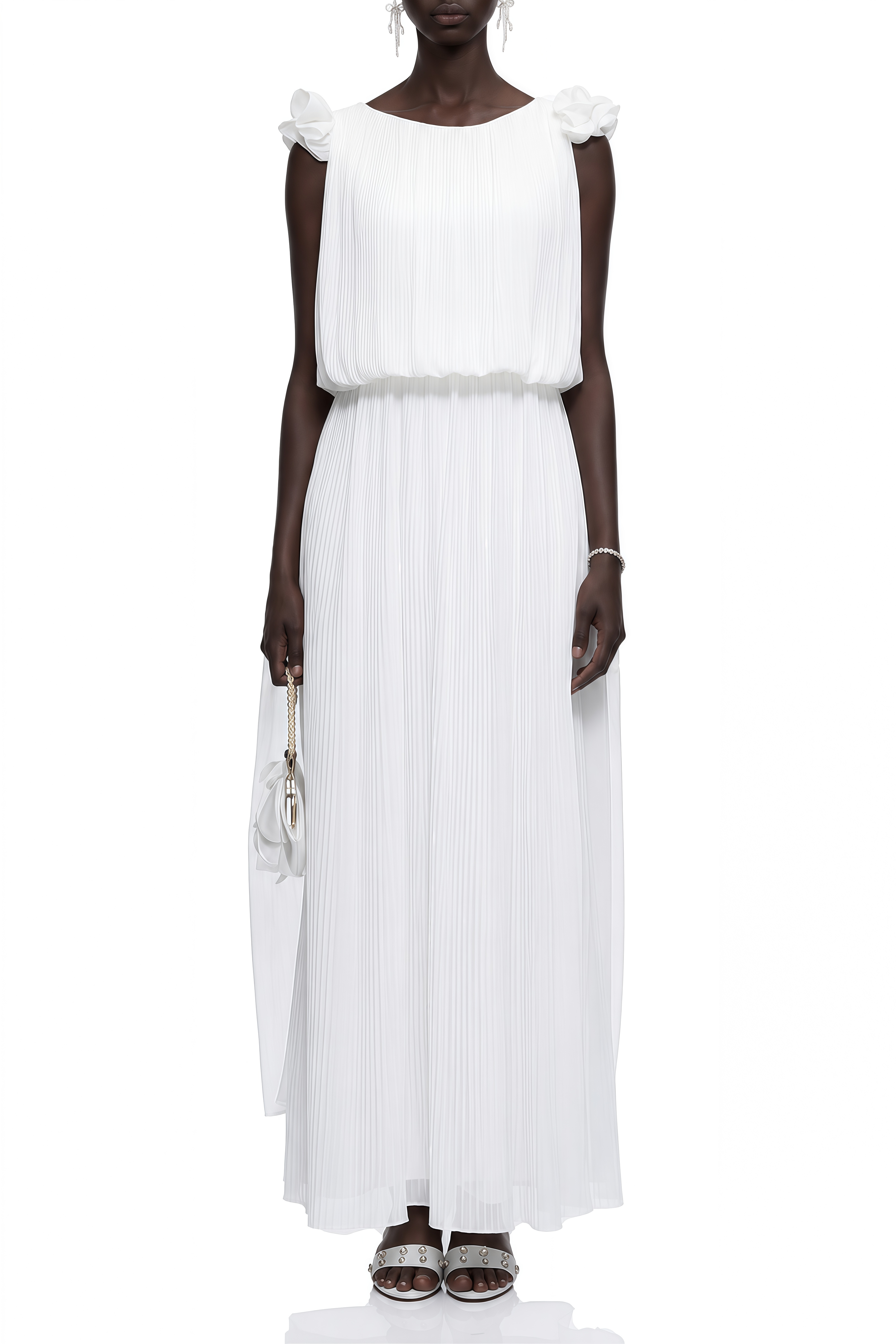 Victoria White Sleeveless Draped Maxi Dress