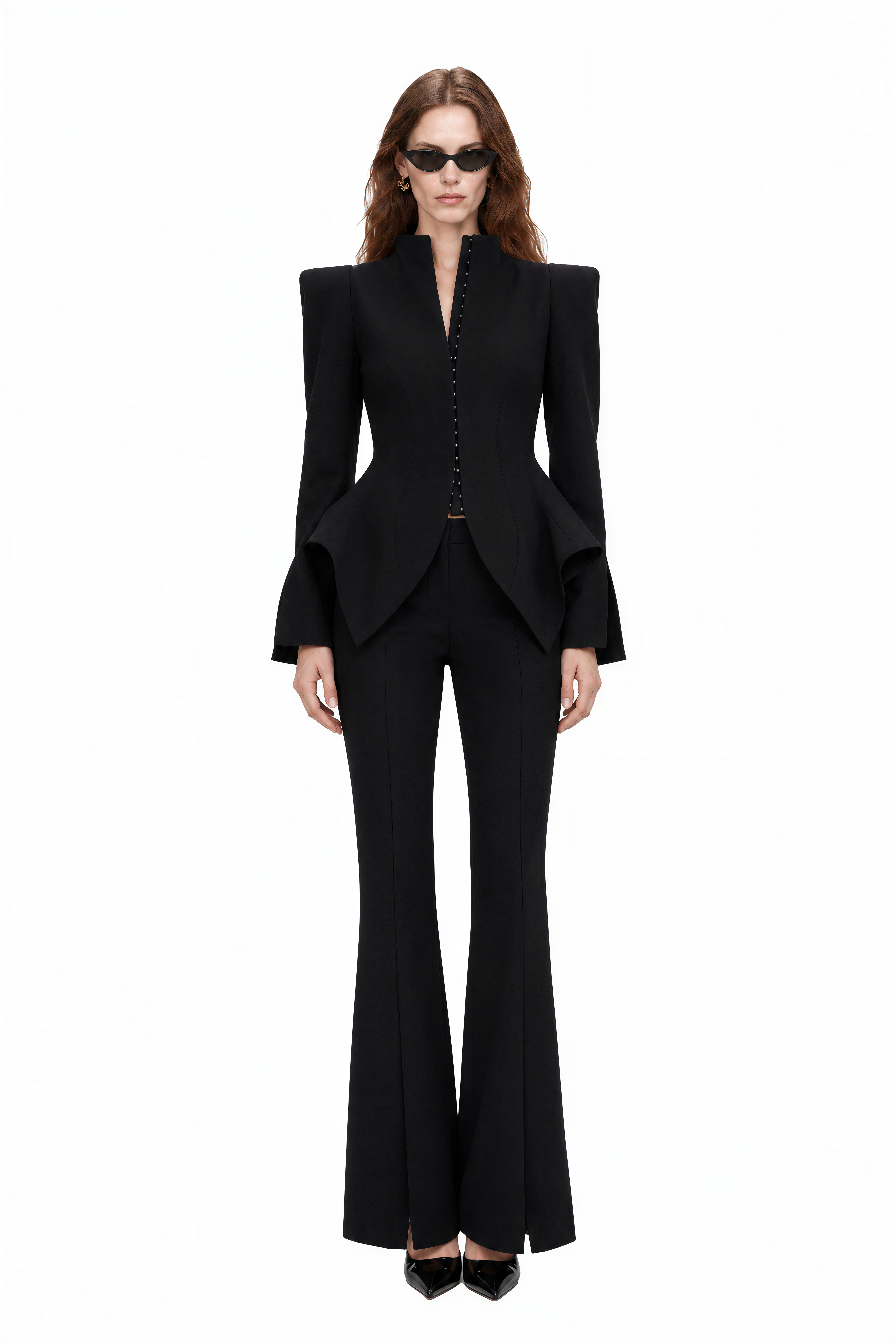 Grace Black Turtleneck Flared-Hem Jacket