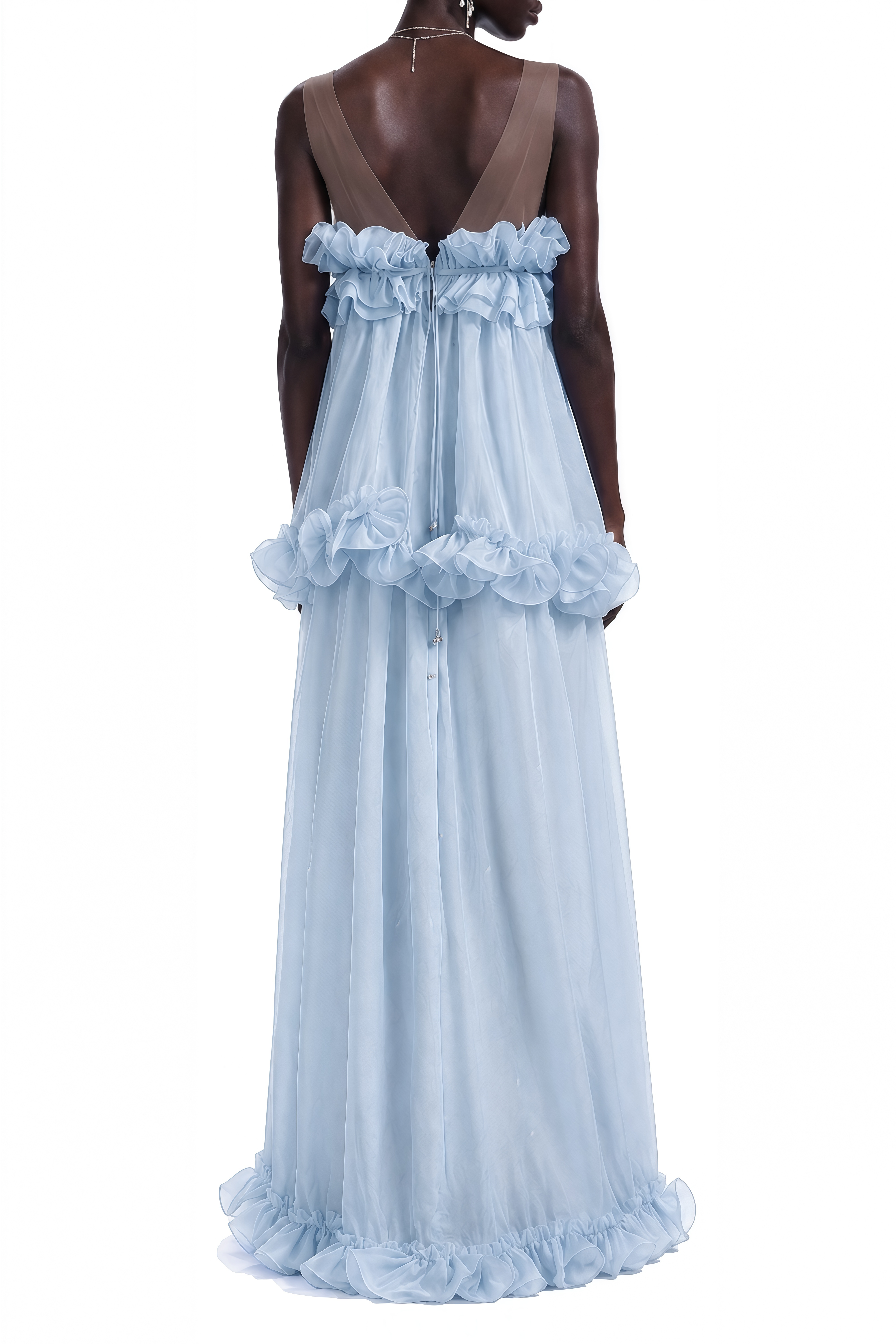 Amelie Blue Sleeveless Ruffled Maxi Dress