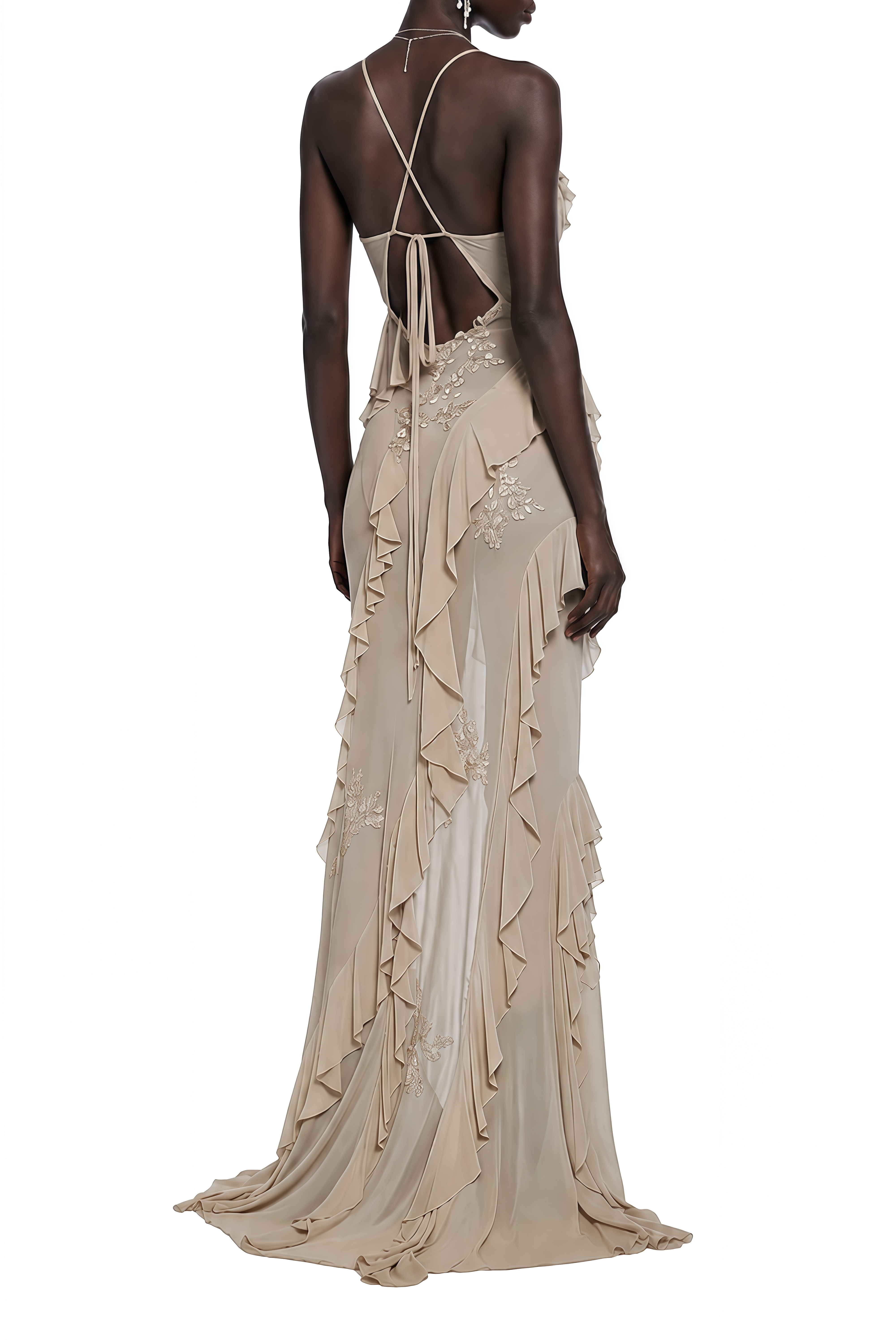 Isolde Khaki Cut-Out Ruffled Maxi Dress