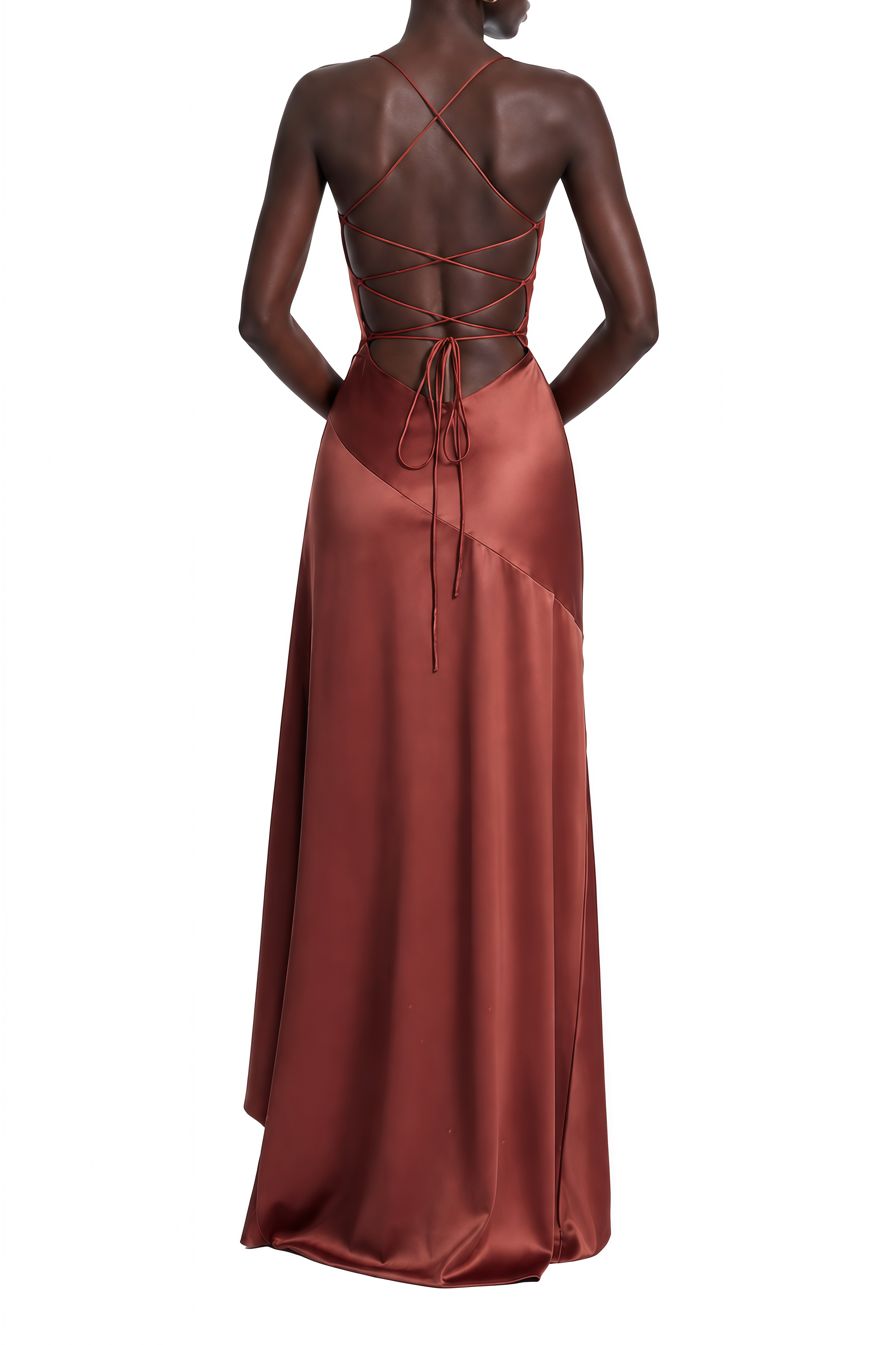 Vienne Rust Red Sleeveless Ruffled Maxi Dress