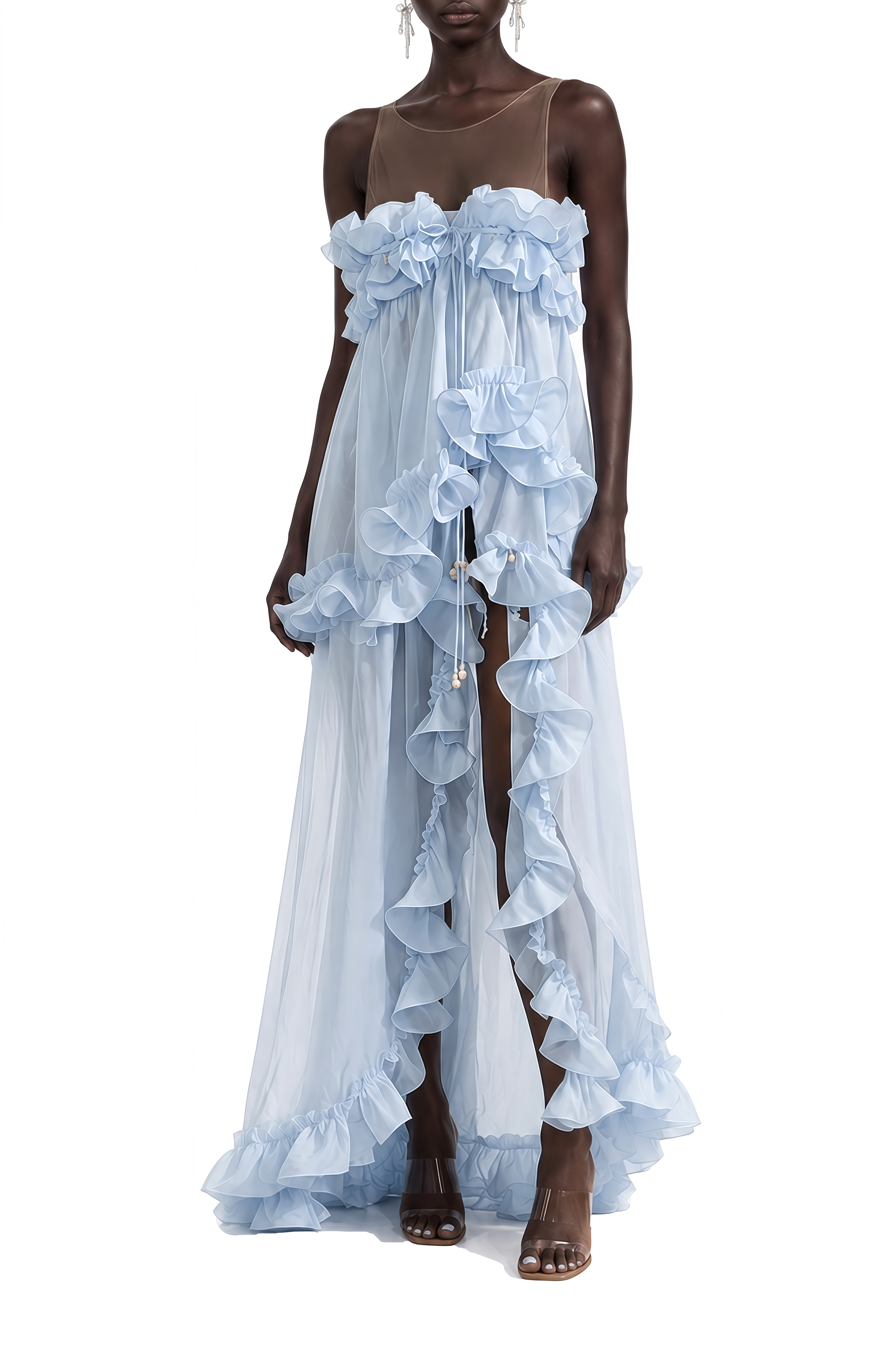 Amelie Blue Sleeveless Ruffled Maxi Dress