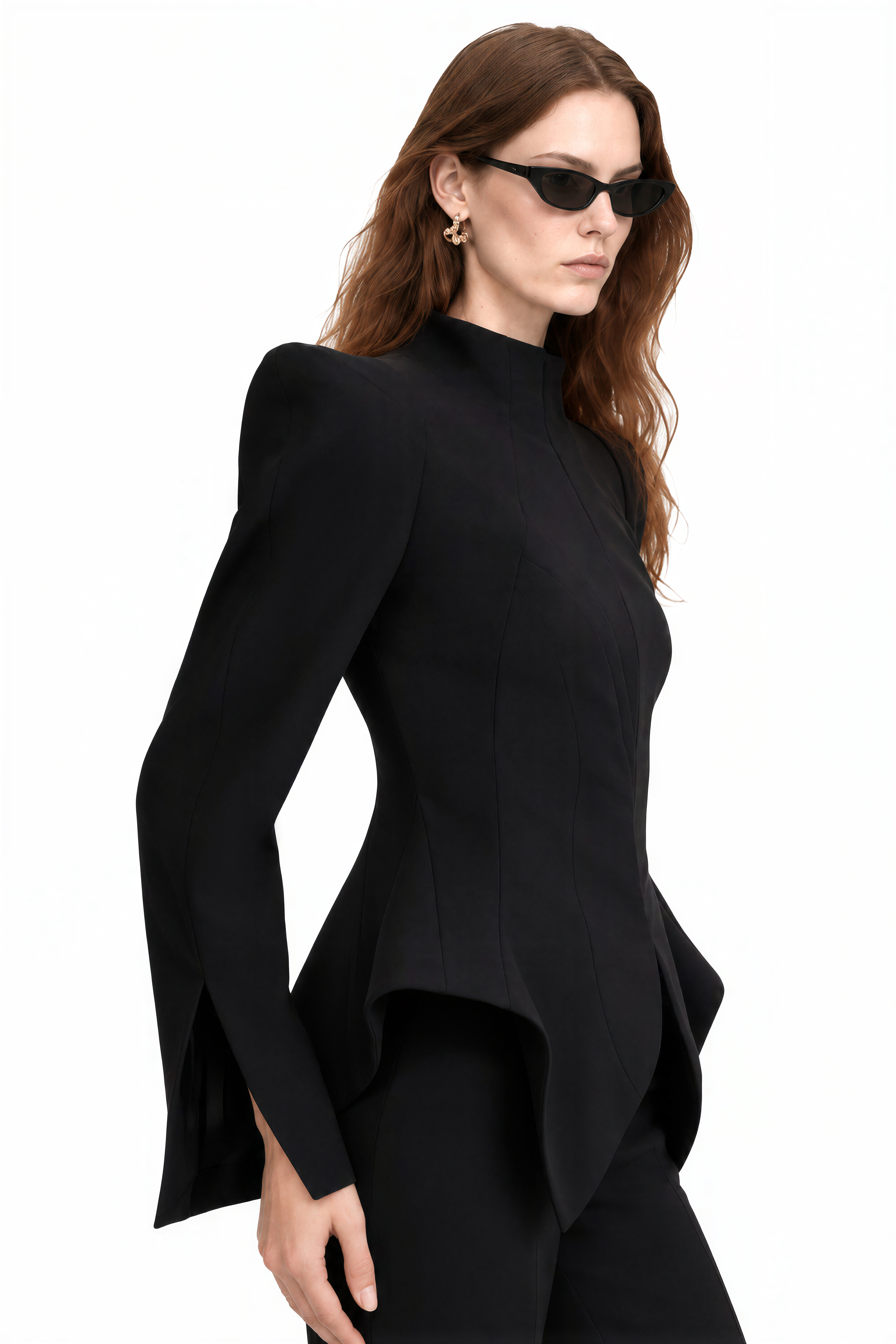 Grace Black Turtleneck Flared-Hem Jacket