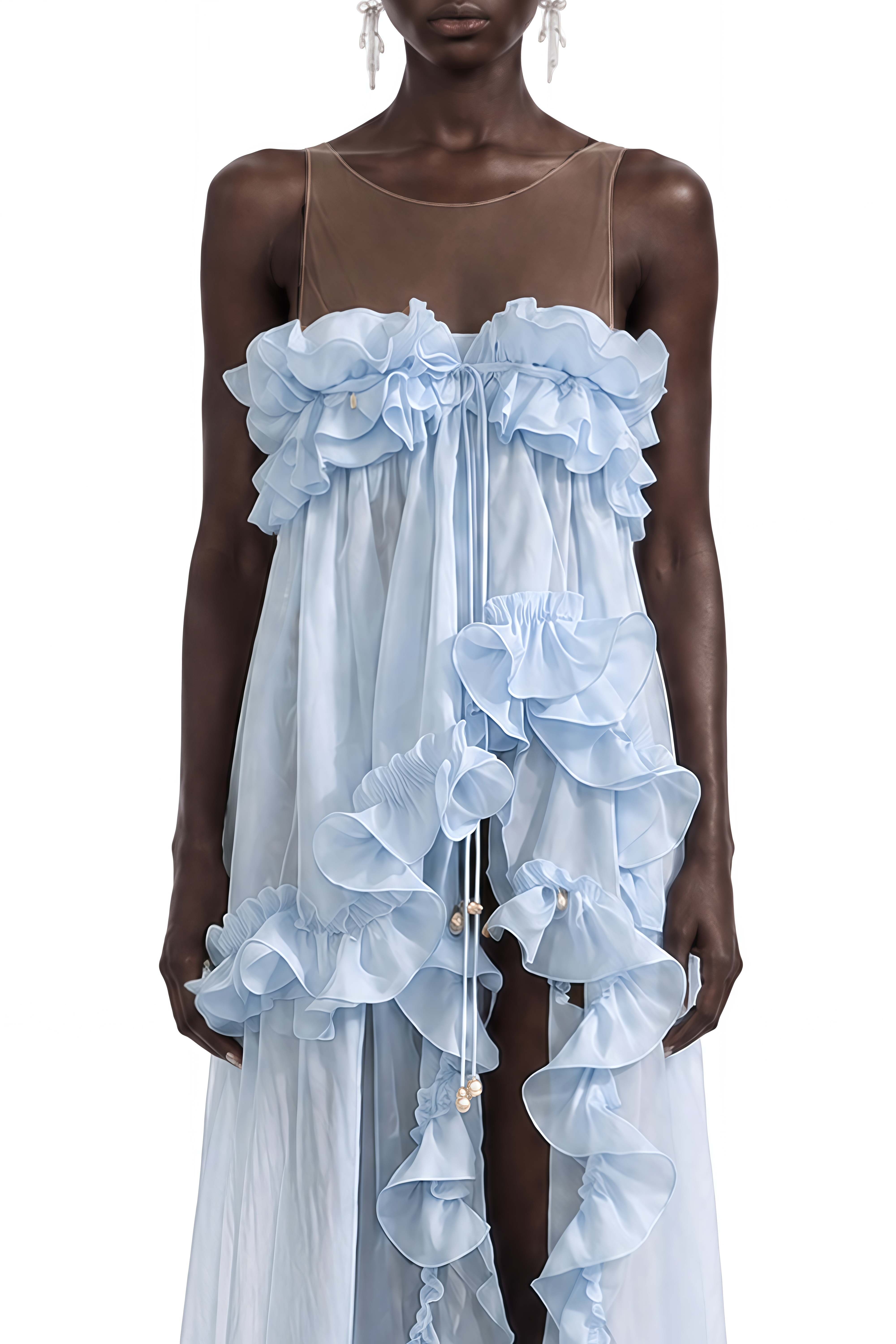 Amelie Blue Sleeveless Ruffled Maxi Dress