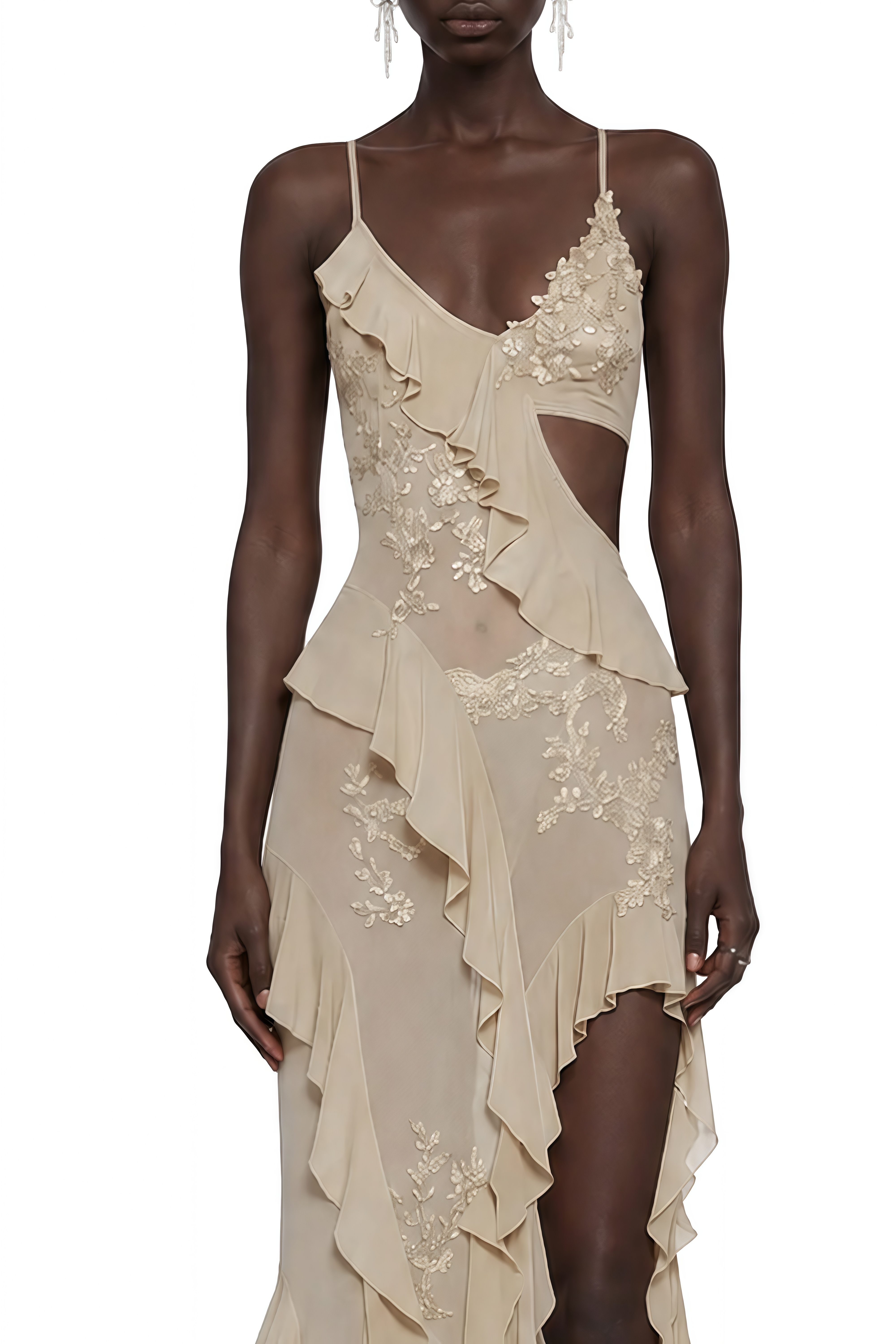 Isolde Khaki Cut-Out Ruffled Maxi Dress