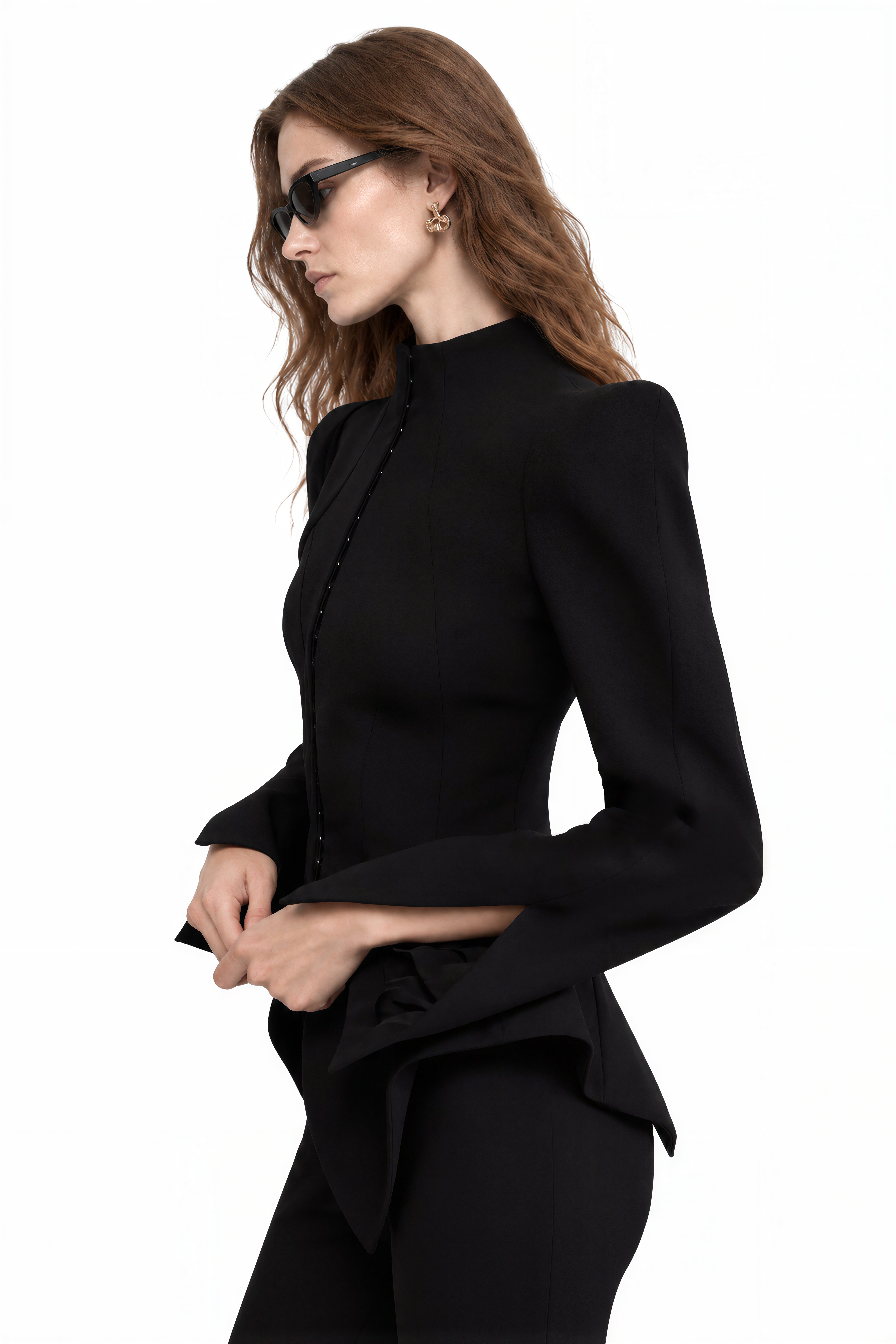 Grace Black Turtleneck Flared-Hem Jacket