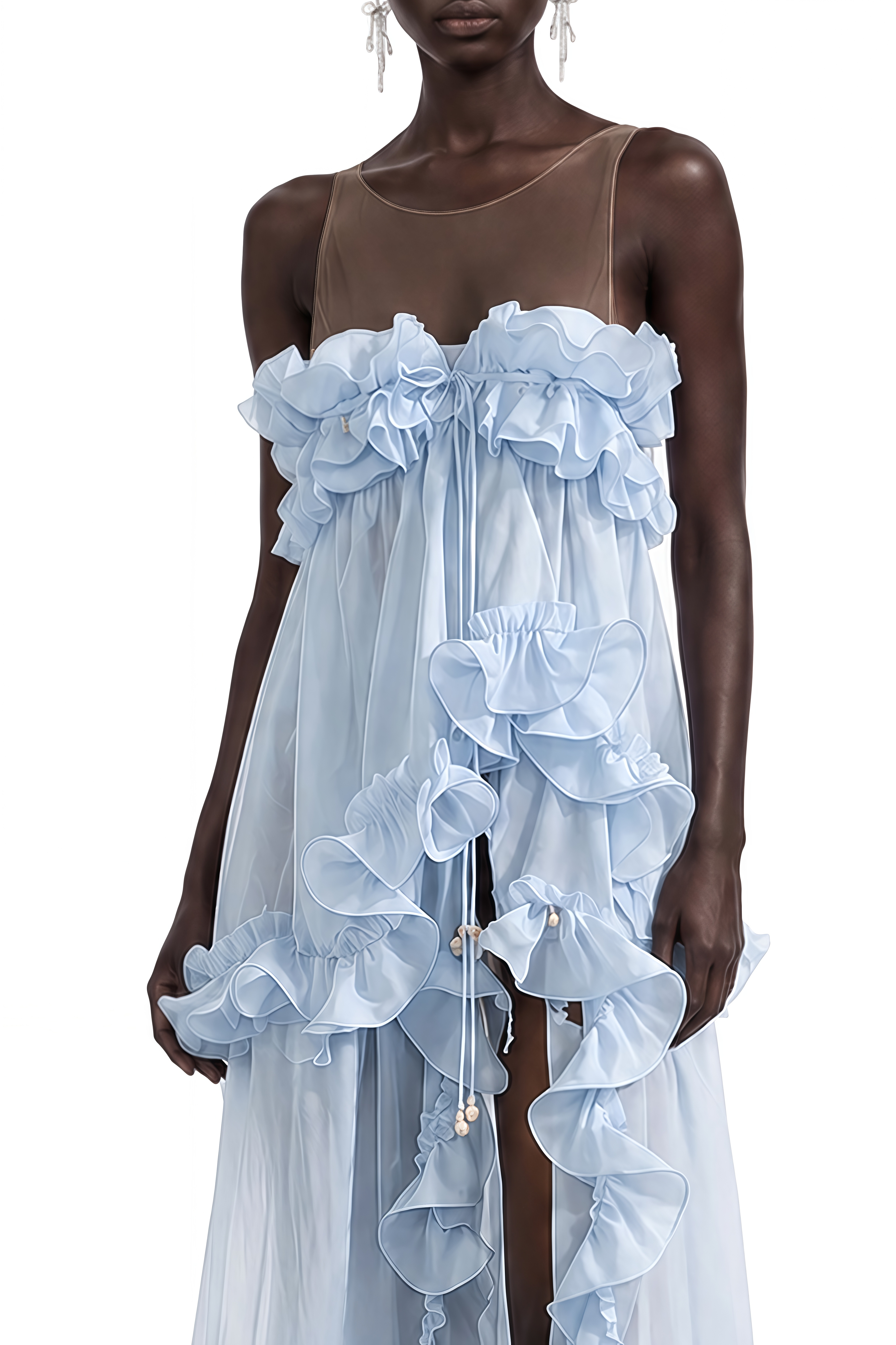 Amelie Blue Sleeveless Ruffled Maxi Dress