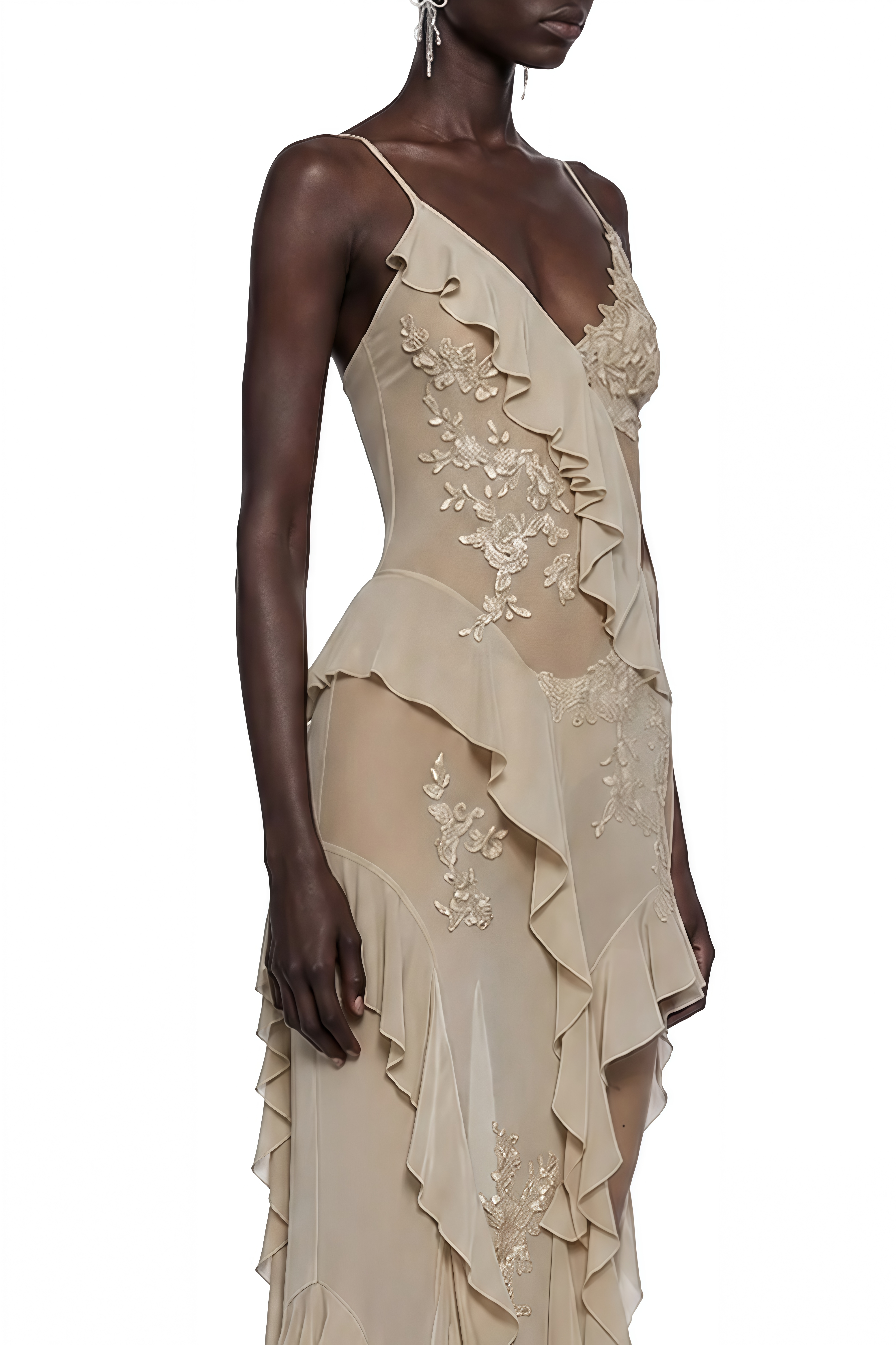 Isolde Khaki Cut-Out Ruffled Maxi Dress