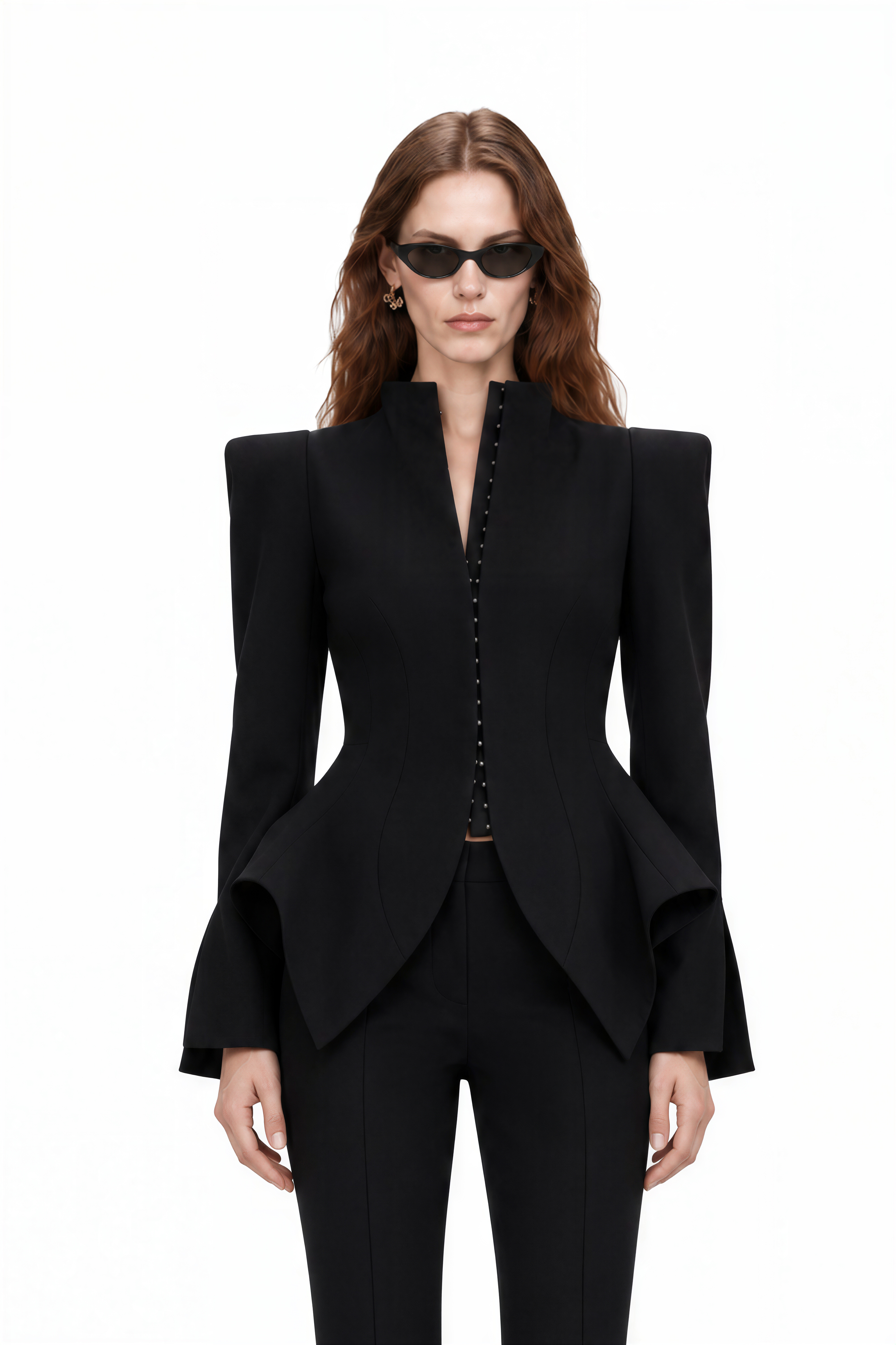 Grace Black Turtleneck Flared-Hem Jacket