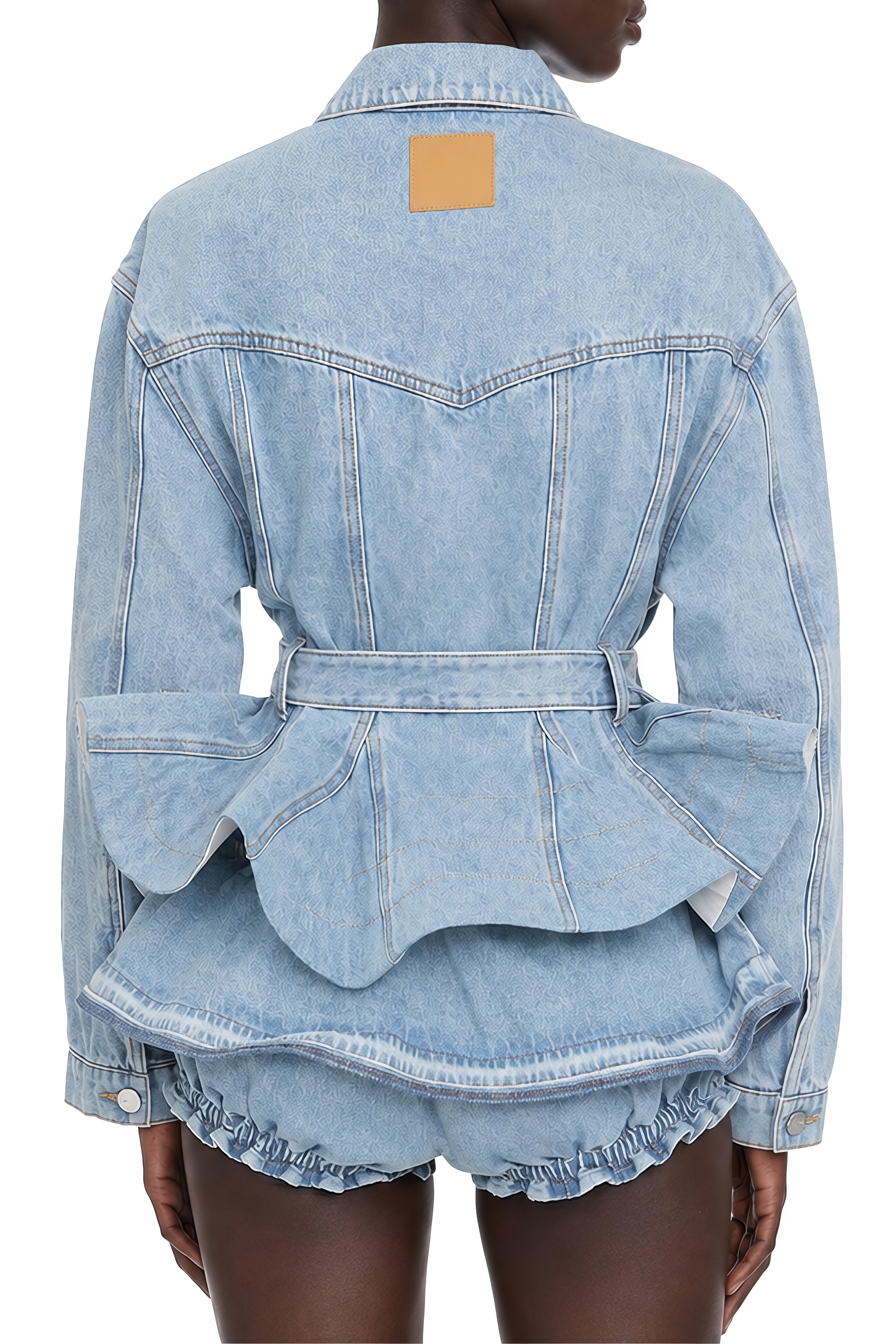 Celeste Blue Long Sleeves Ruffled Coat & Skirt Set