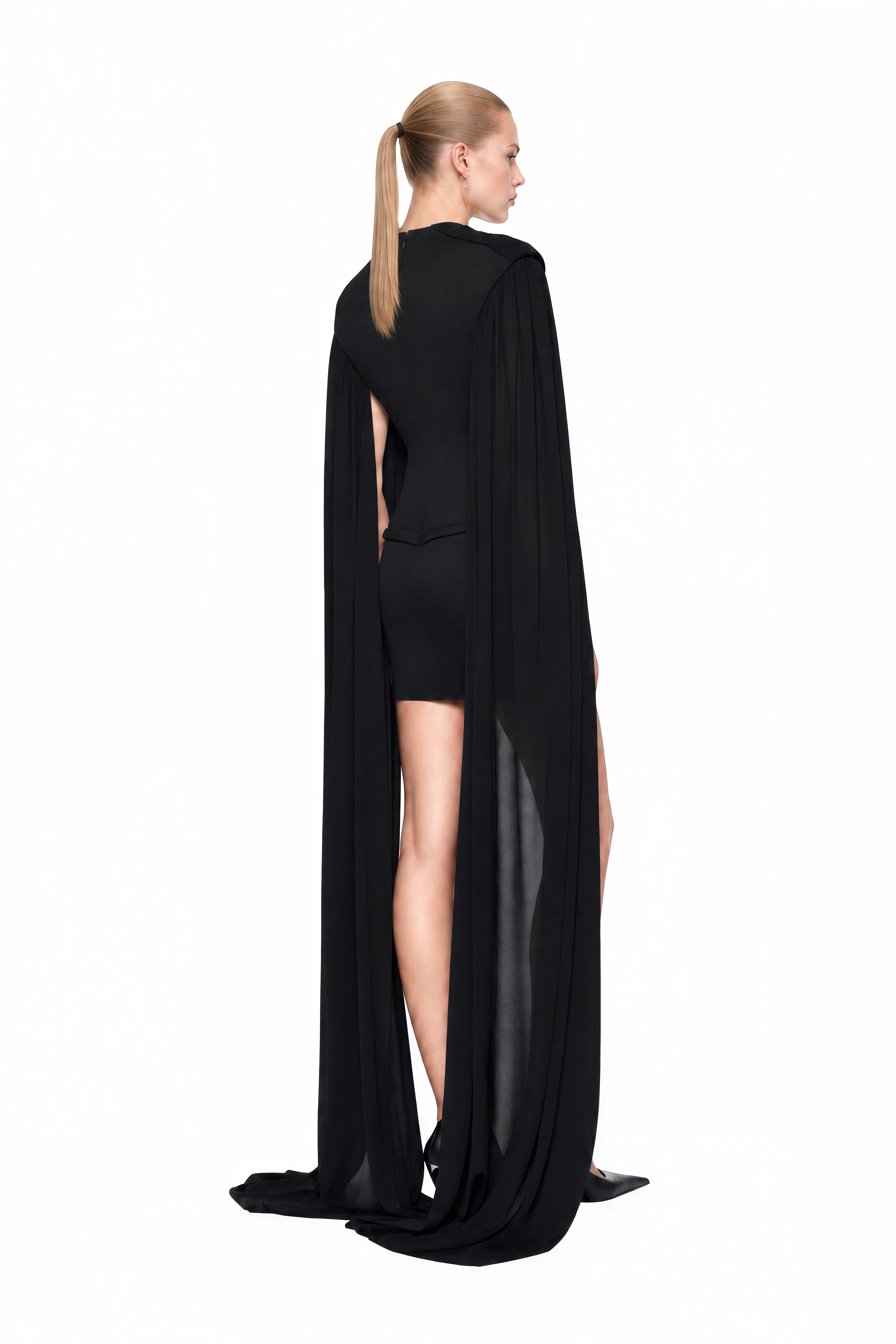 Eleanor Black Draped Shoulder Panels Mini Dress