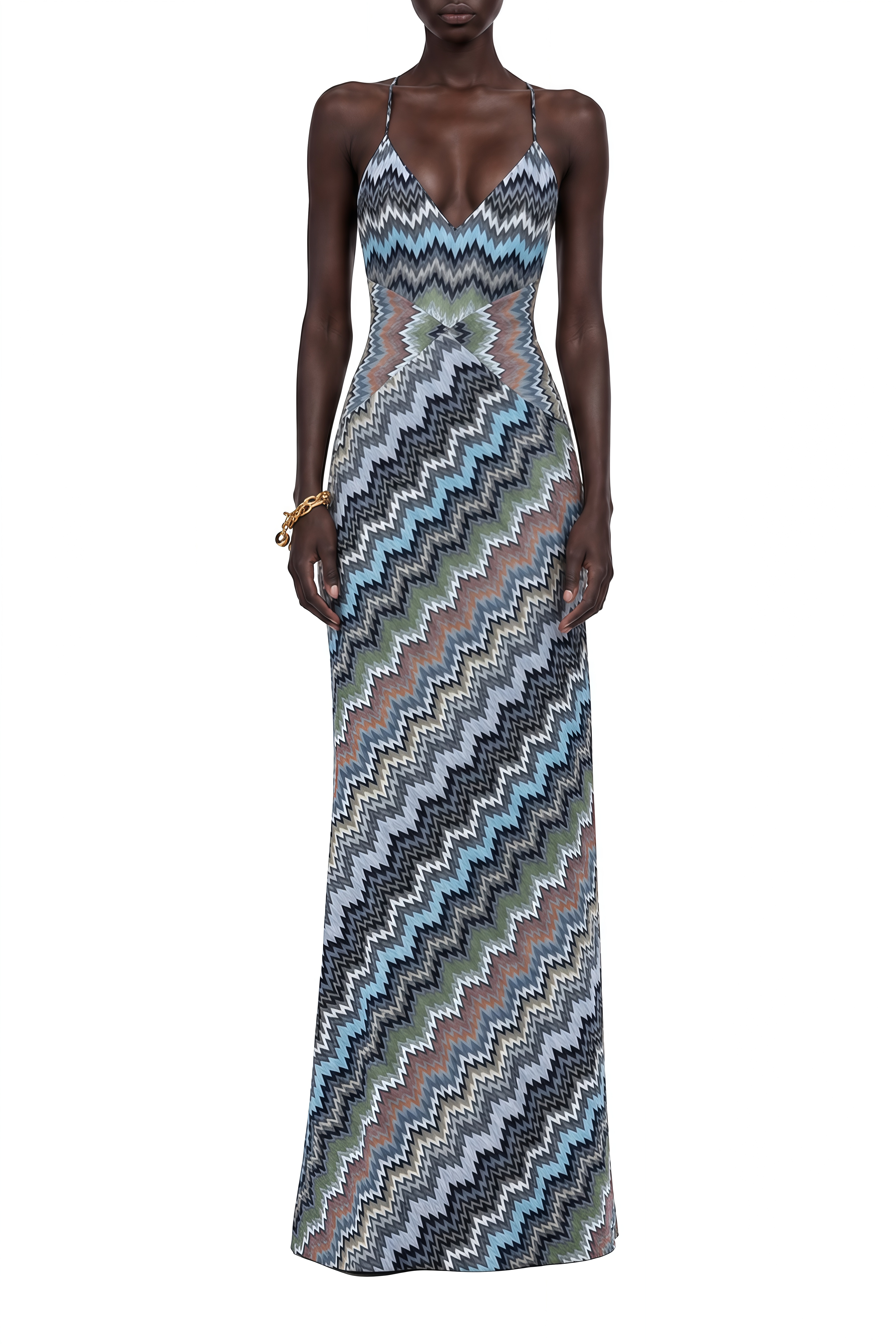 Noelle Blue Striped V-Neck Maxi Dress