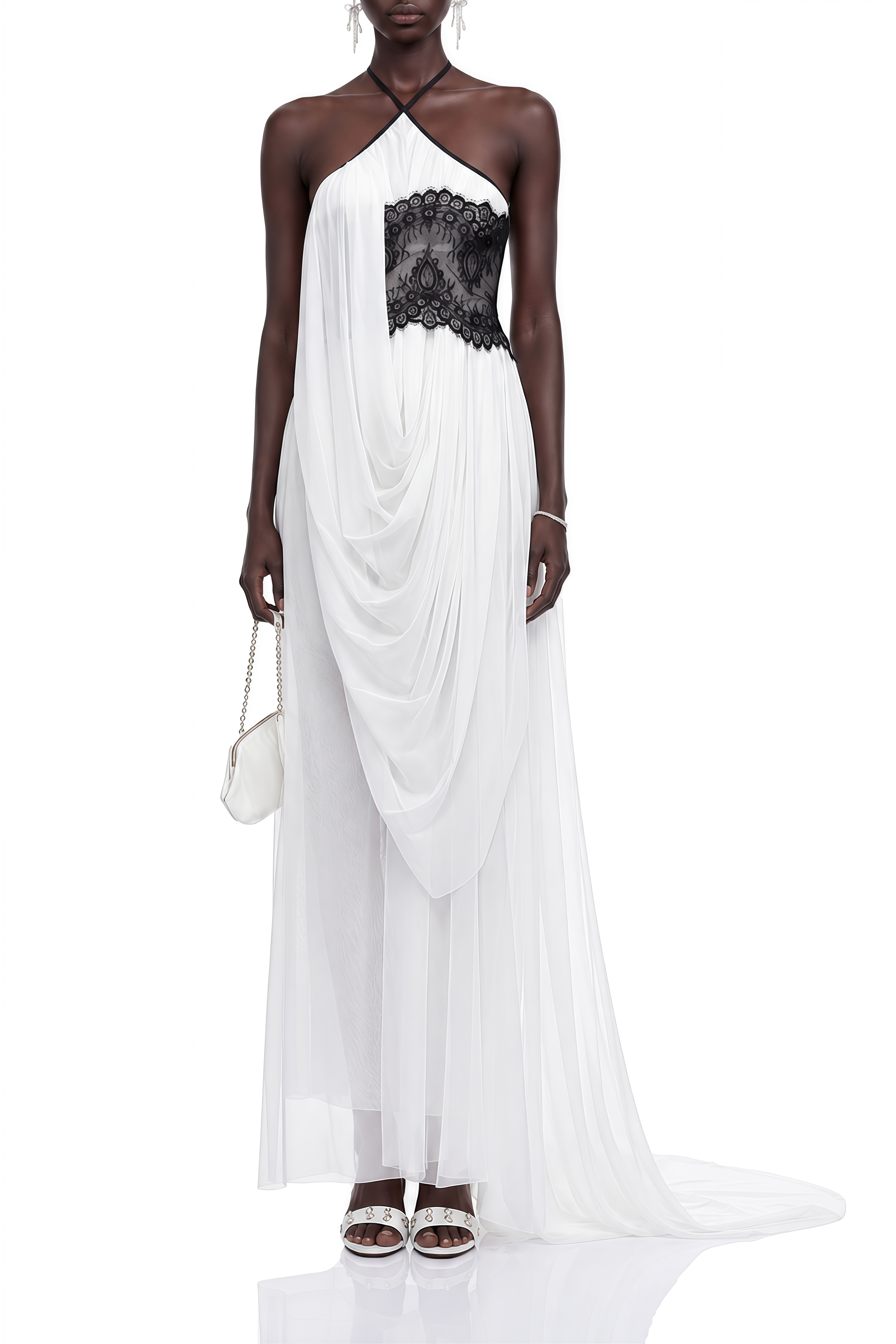Grace White Halterneck Lace Maxi Dress