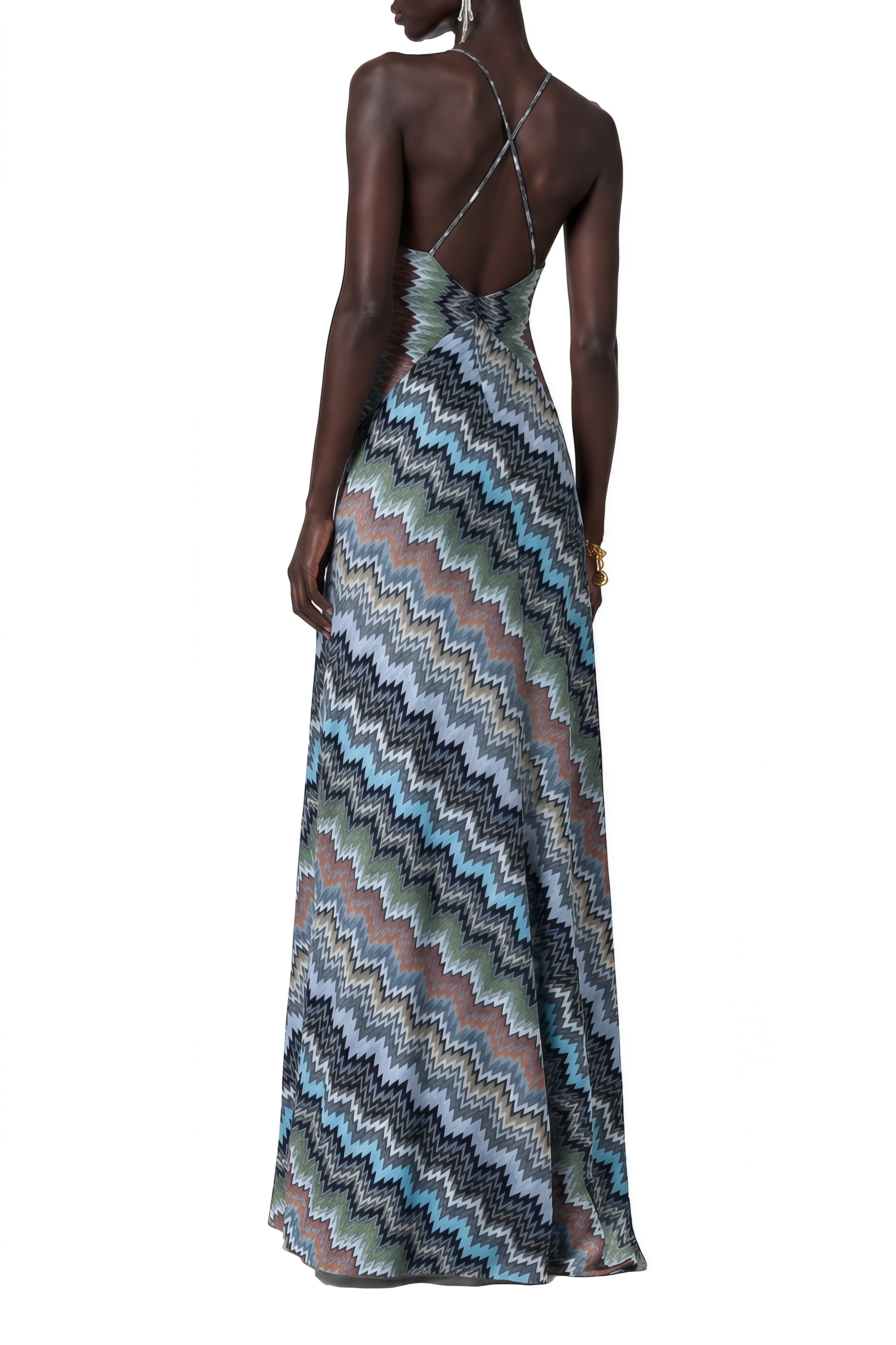 Noelle Blue Striped V-Neck Maxi Dress