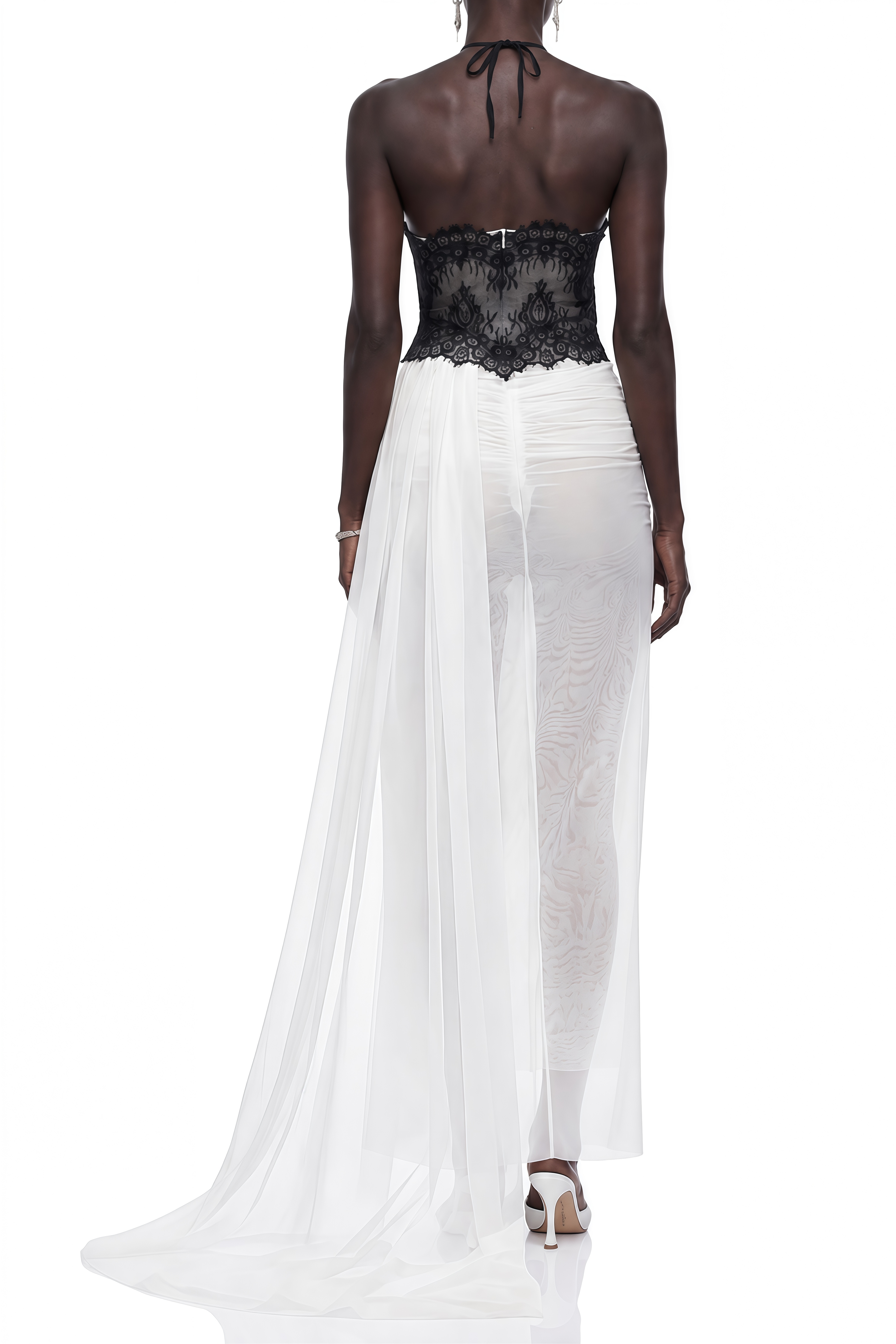 Grace White Halterneck Lace Maxi Dress