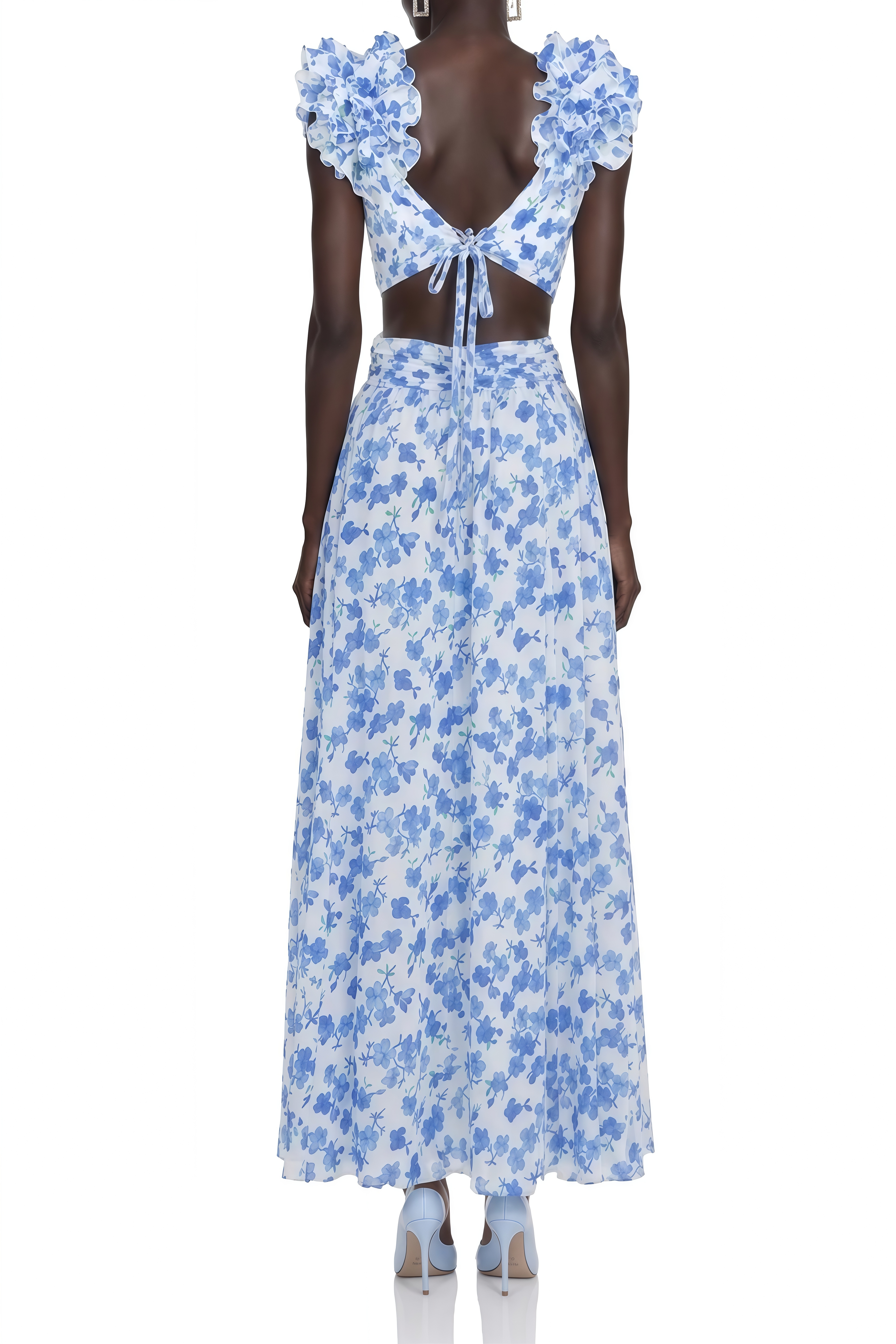 Elara Blue Floral Print Cut-Out Maxi Dress