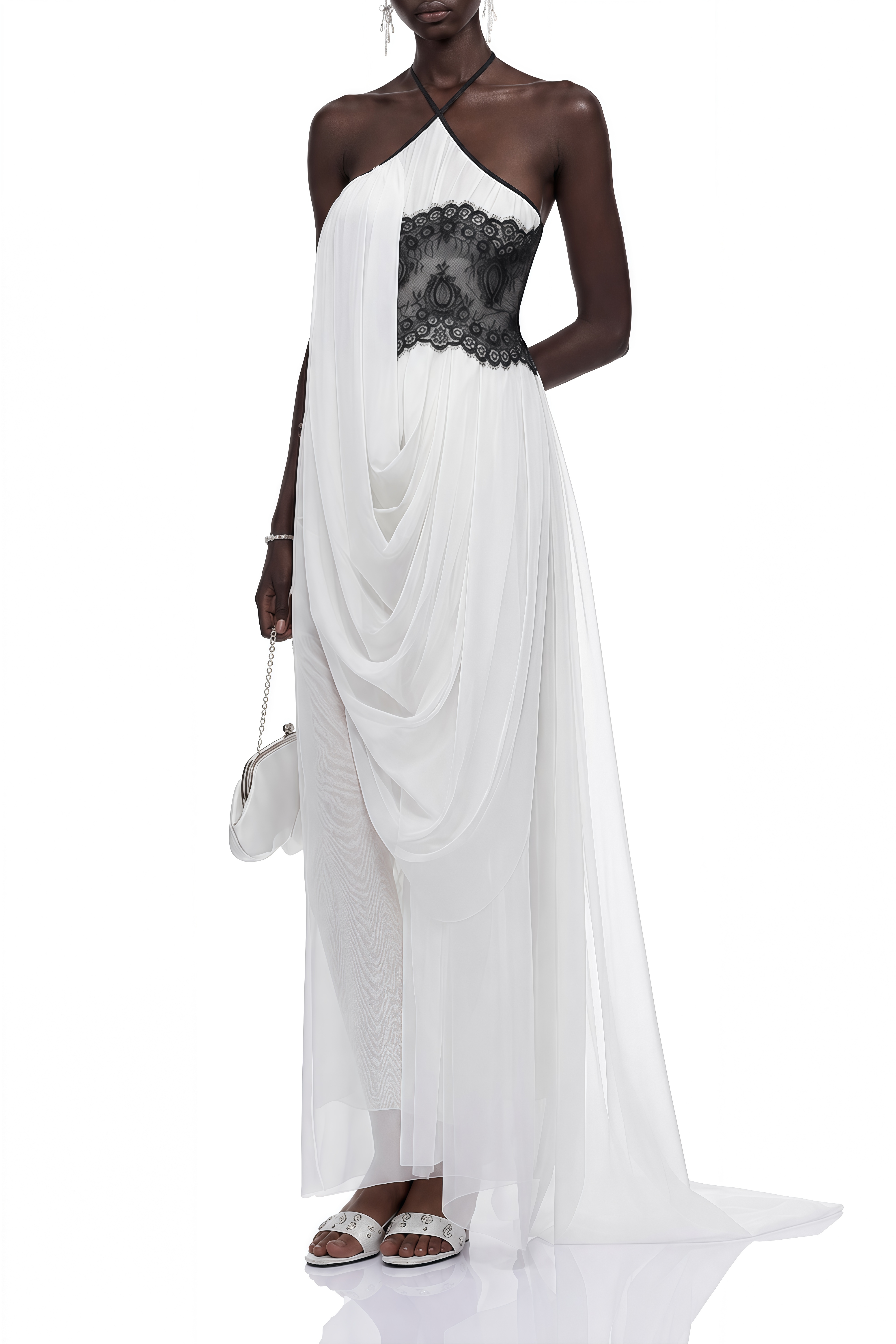 Grace White Halterneck Lace Maxi Dress