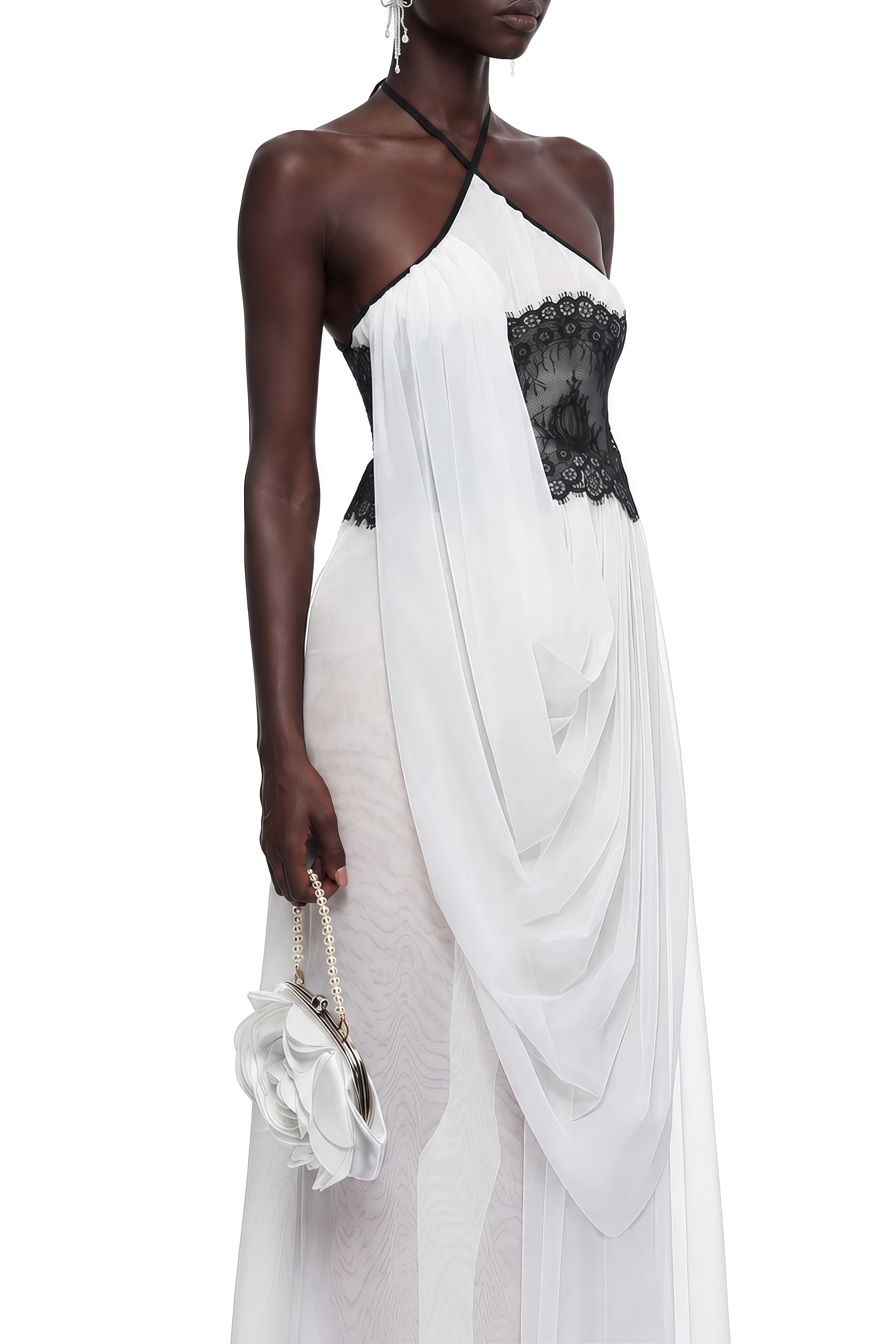 Grace White Halterneck Lace Maxi Dress