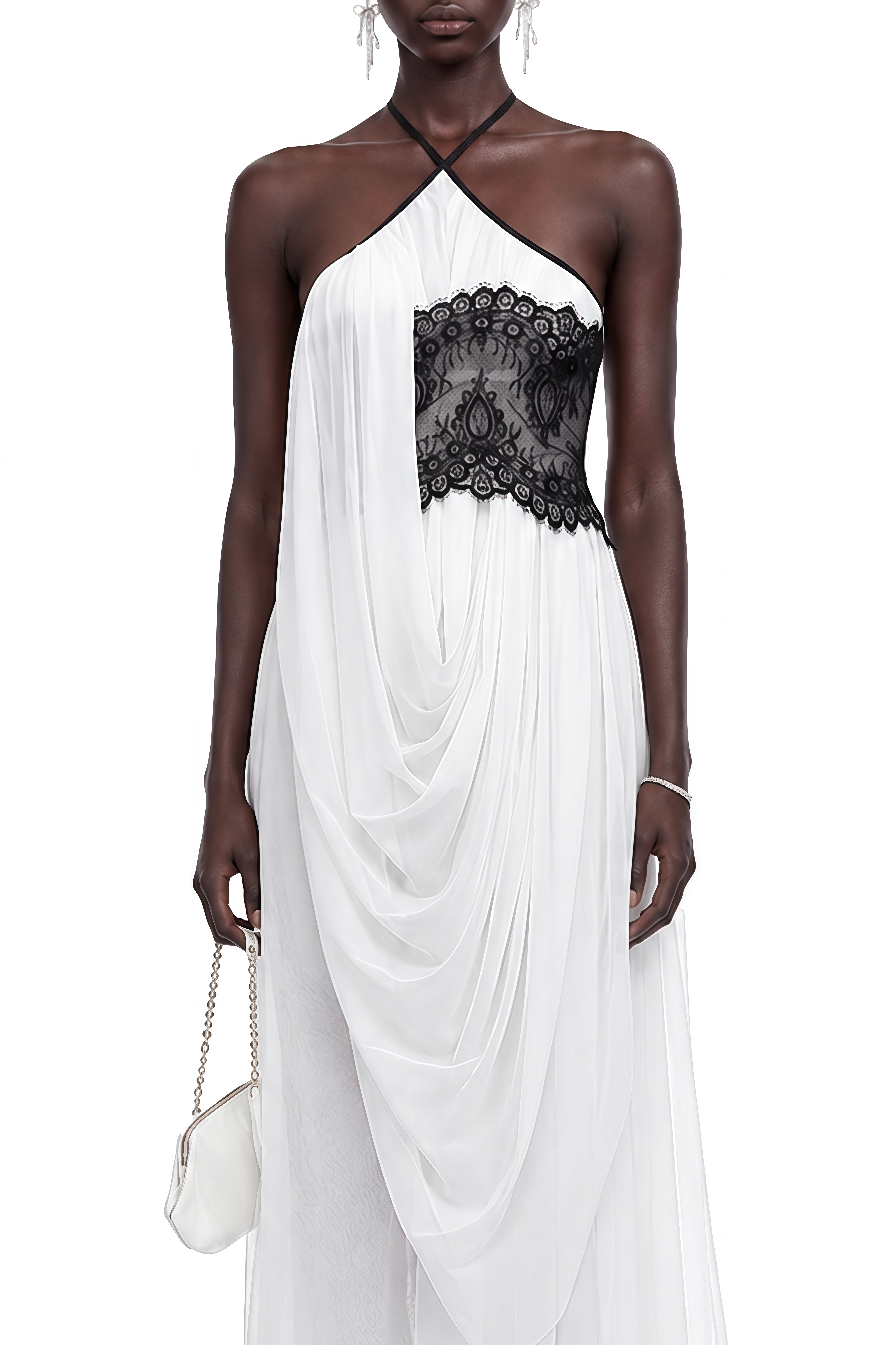 Grace White Halterneck Lace Maxi Dress