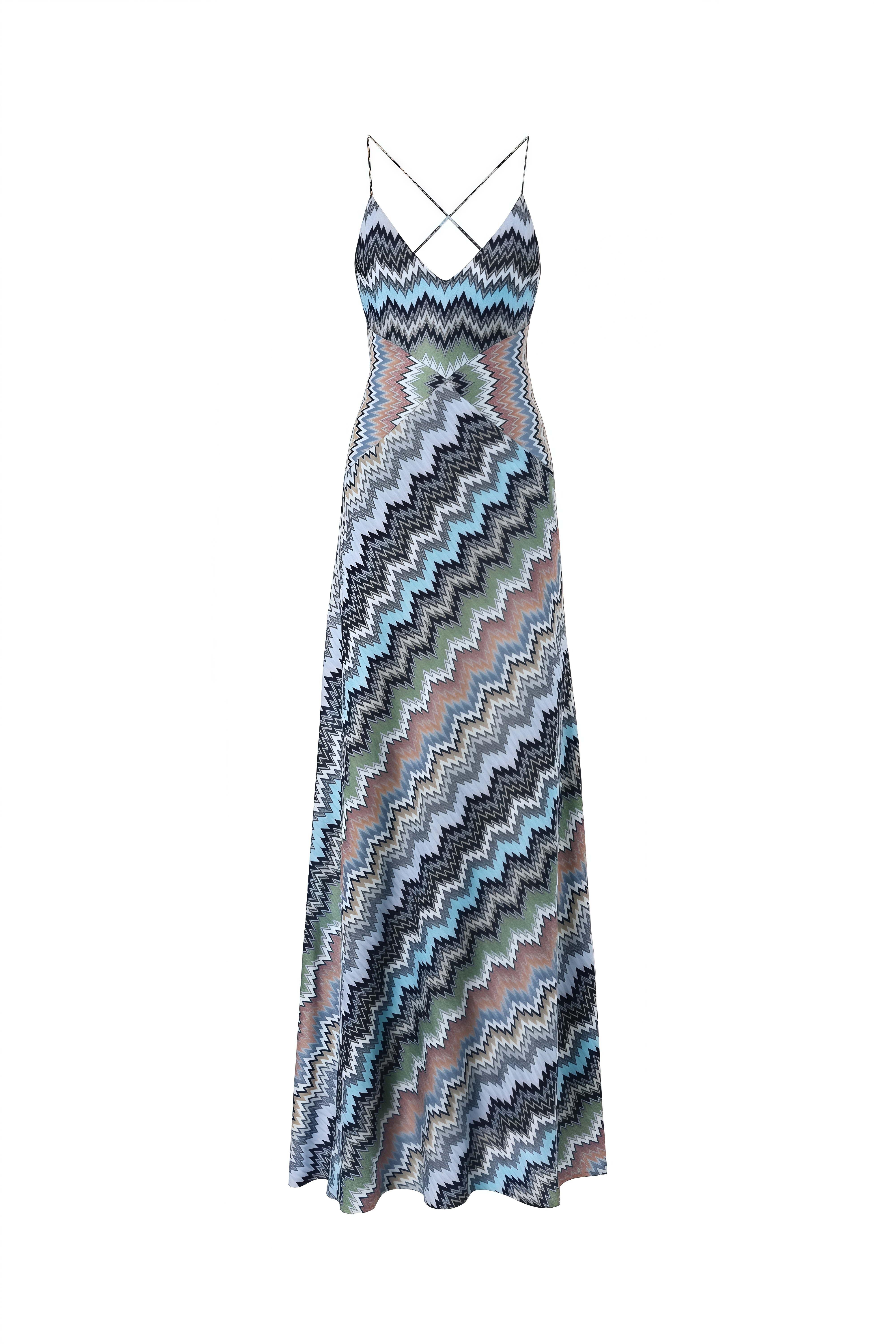 Noelle Blue Striped V-Neck Maxi Dress