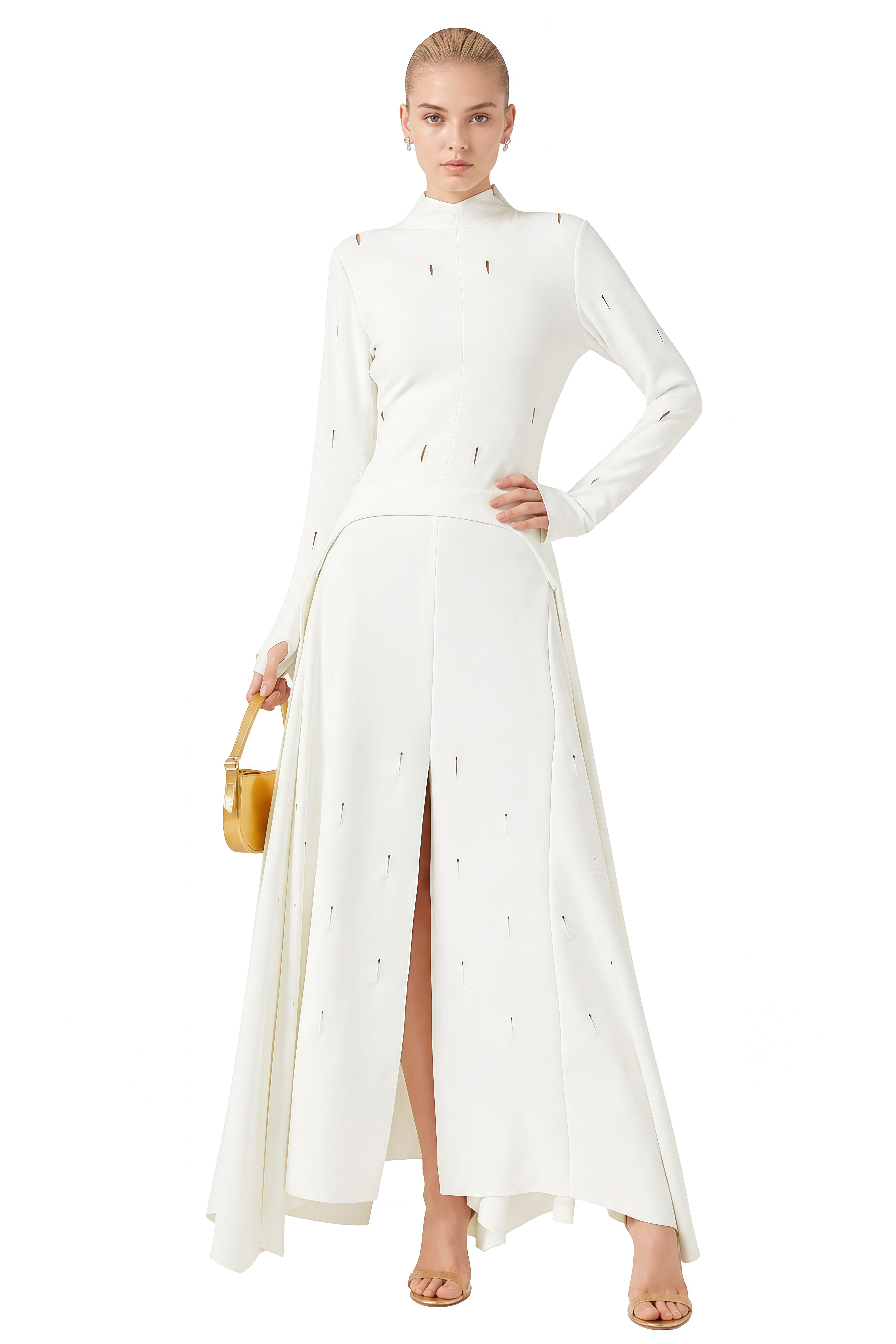 Portia White Turtleneck Asymmetrical Top & Skirt Set