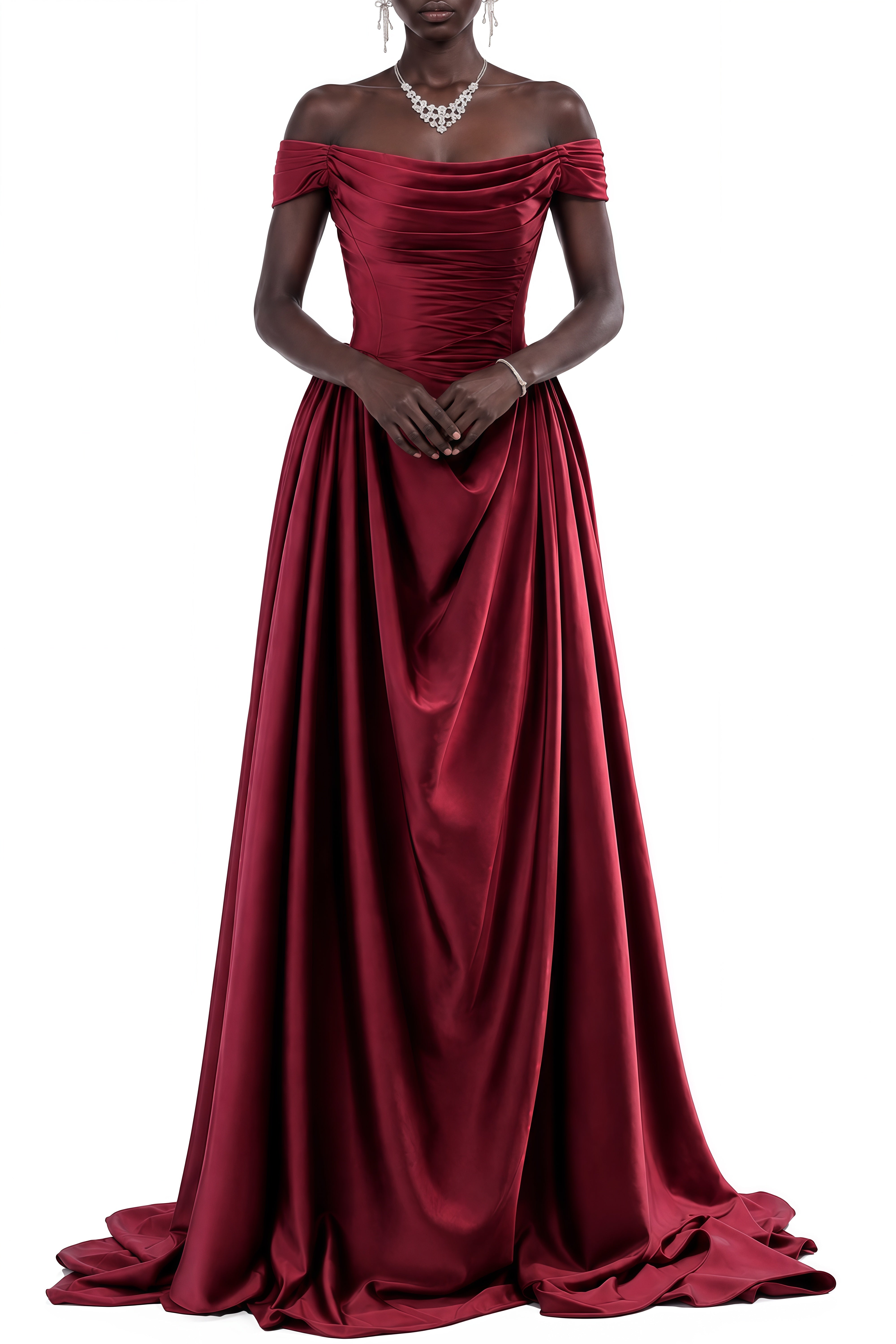 Adeline Red Off Shoulder Ruched Maxi Dress