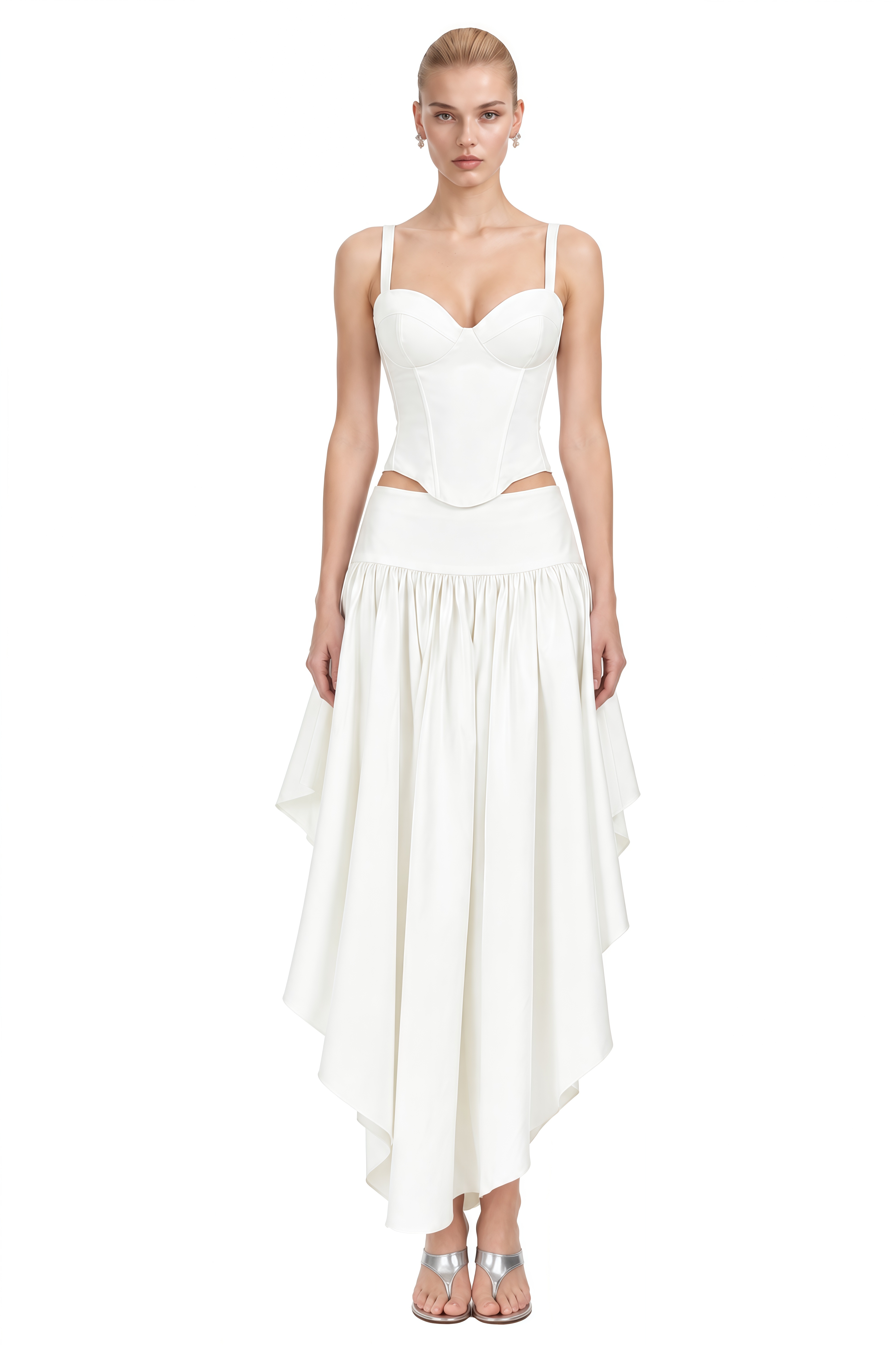 Imogen White Sleeveless Asymmetrical Top & Skirt Set