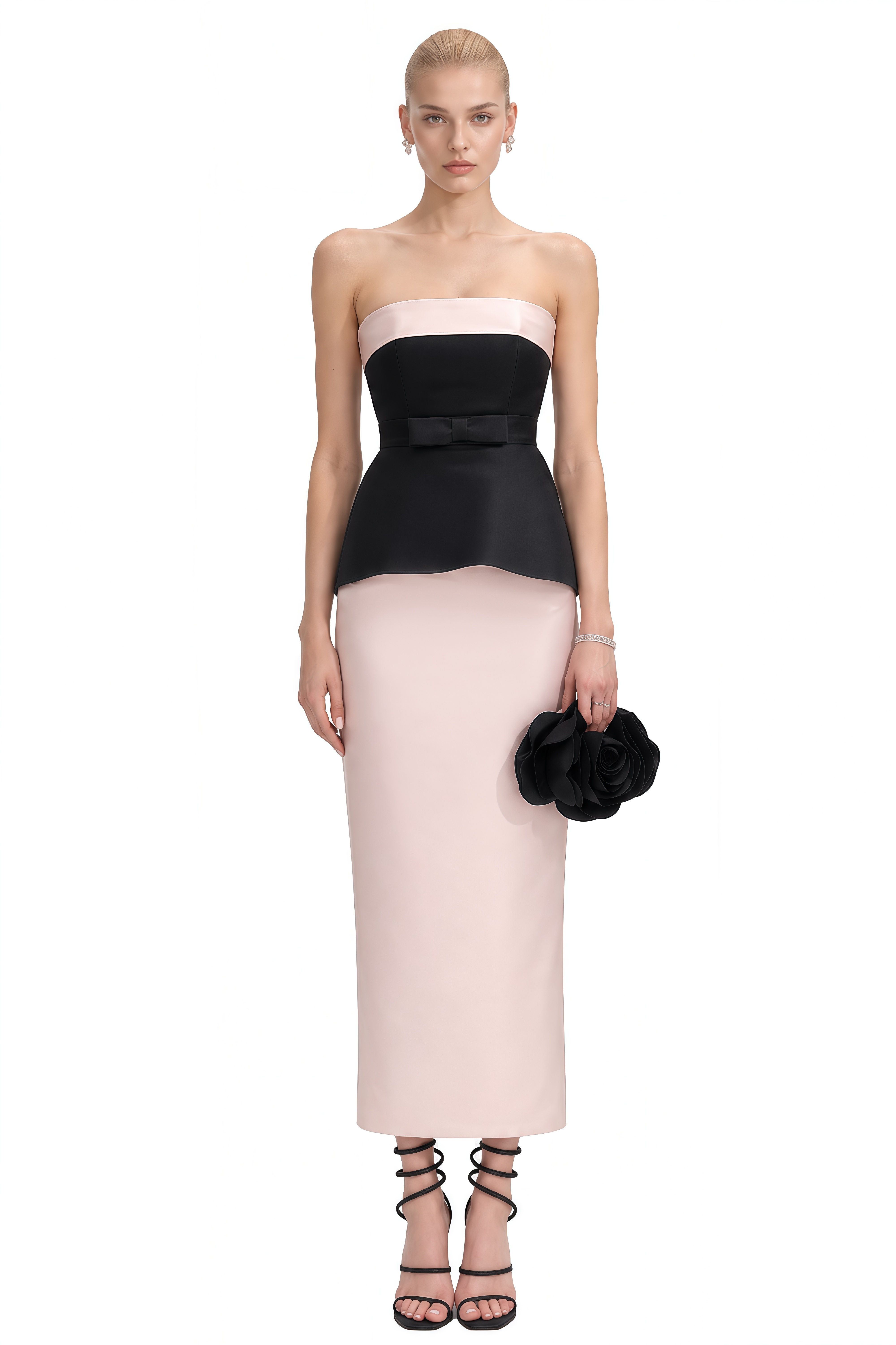 Camille Pink Color Block Strapless Midi Dress