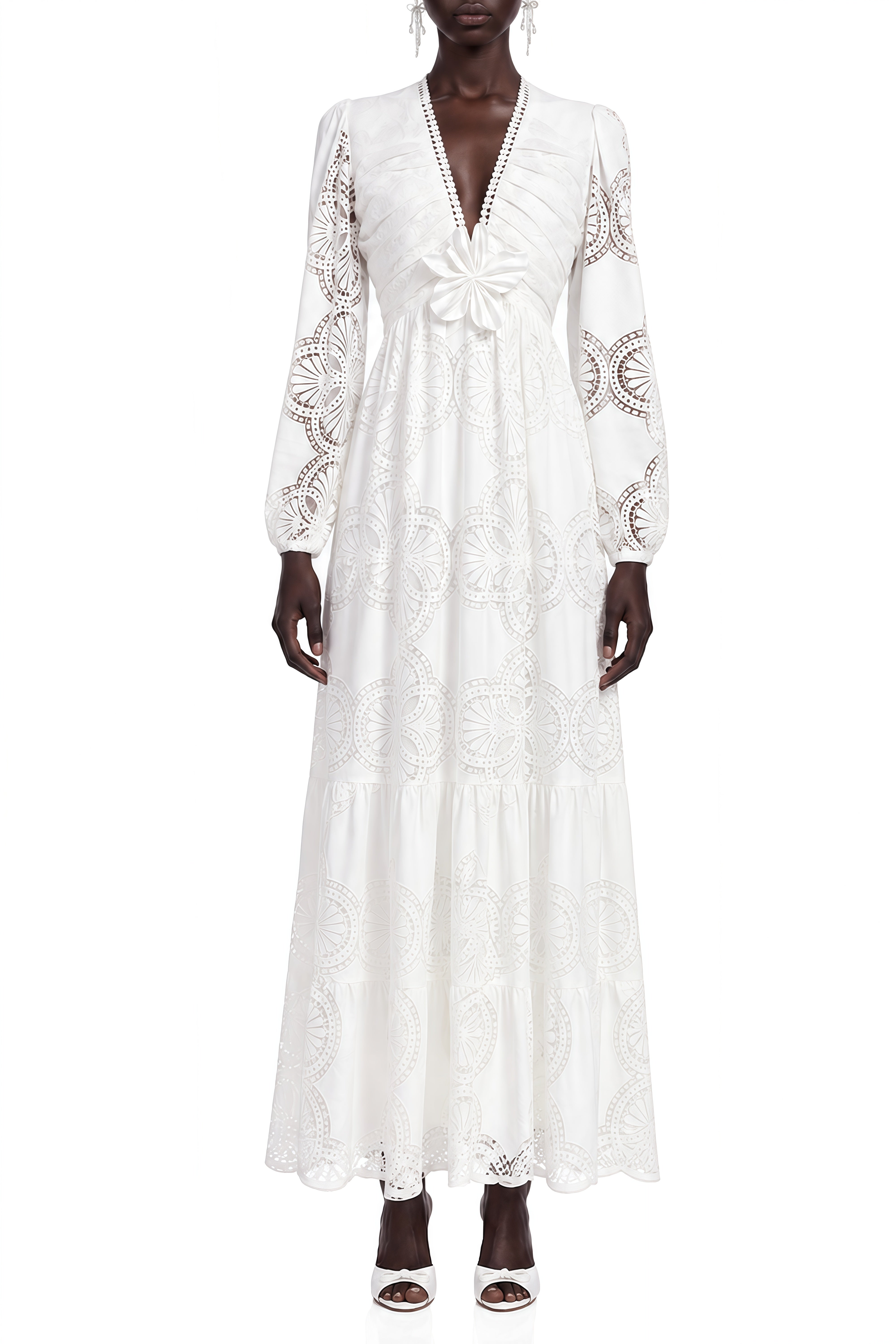 Amelia White Puff Sleeve Ruched Maxi Dress
