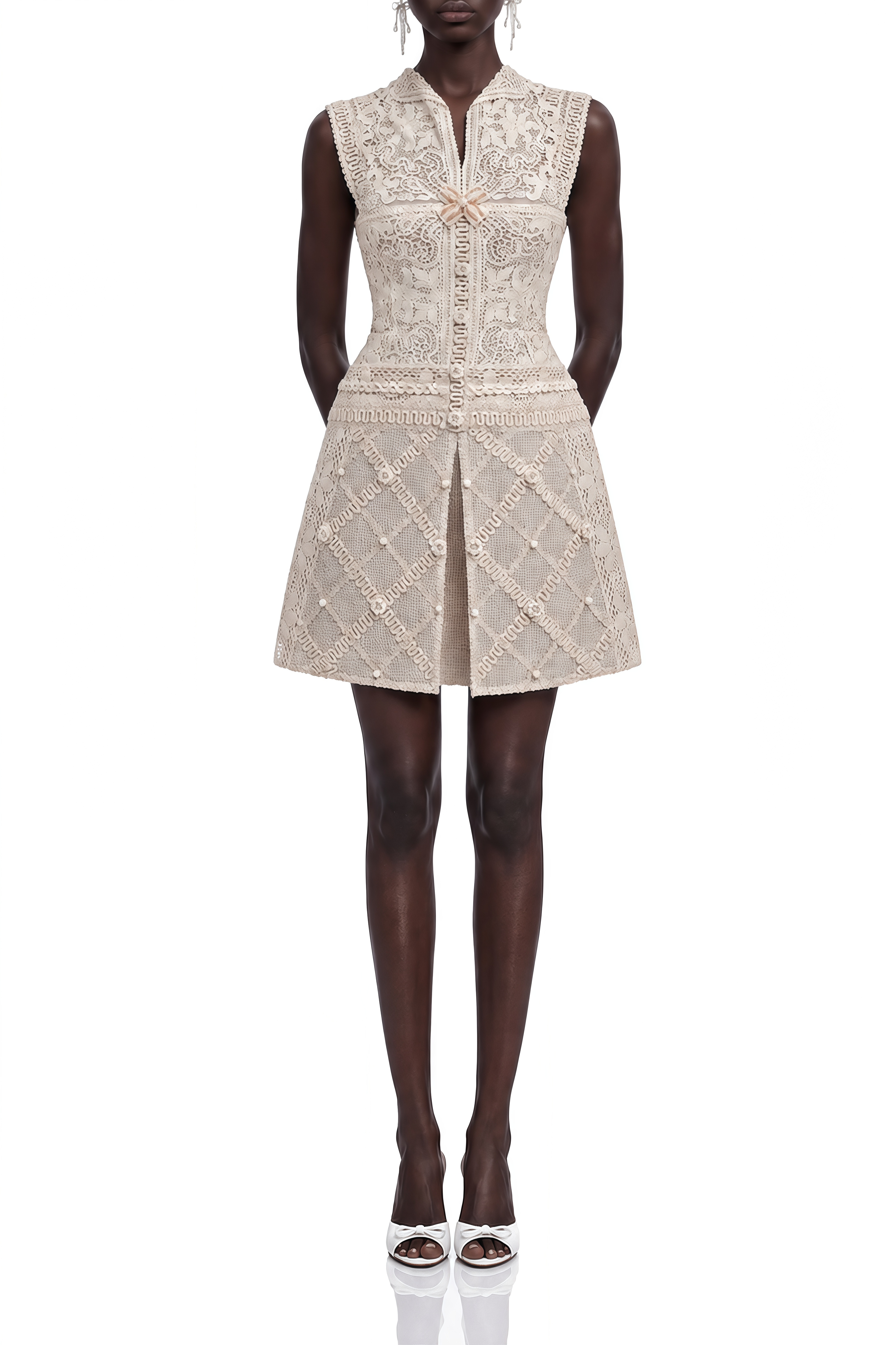 Vienne Neutral Lace Collar Crochet Mini Dress