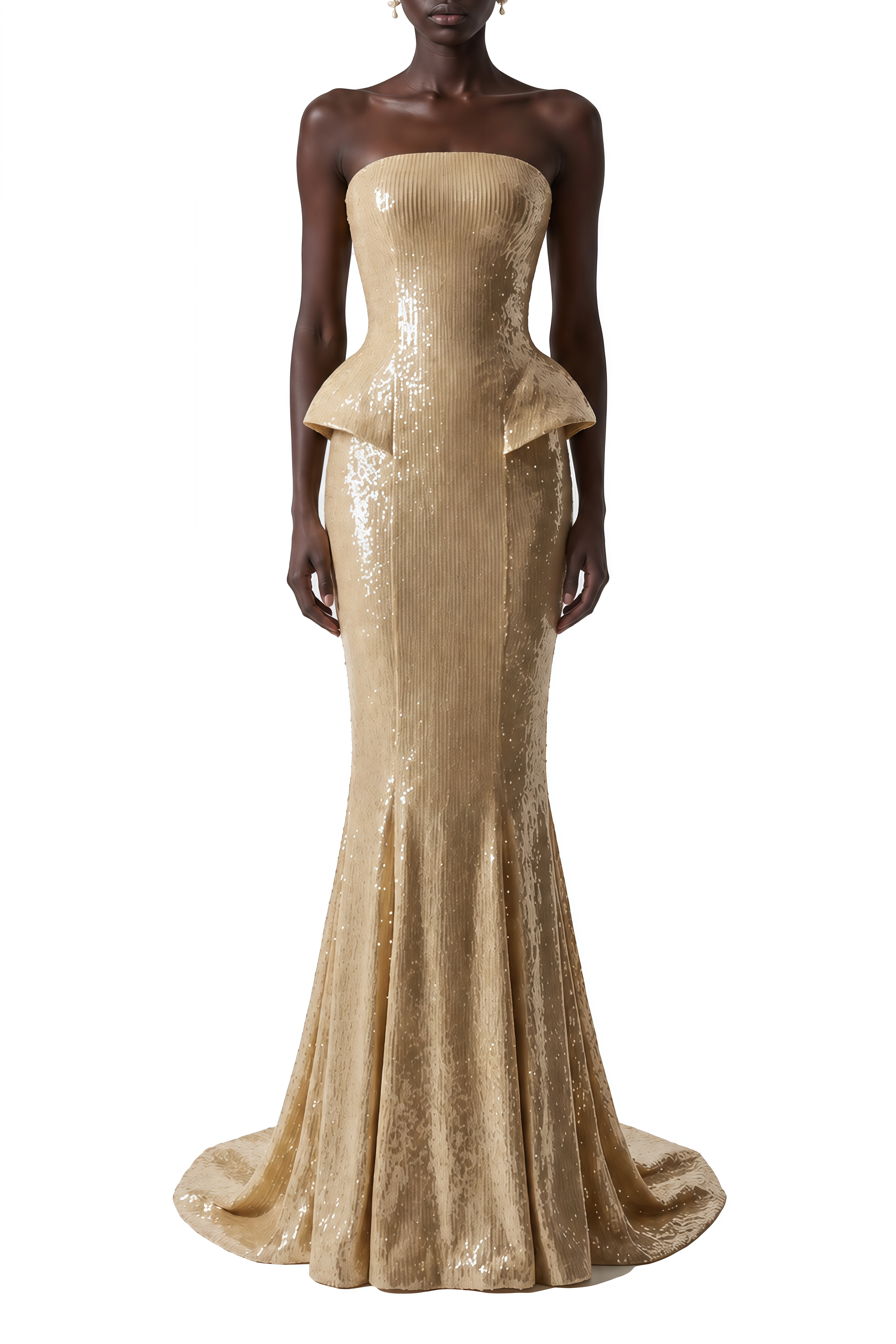 Beatrice Gold Strapless Sequin Maxi Dress
