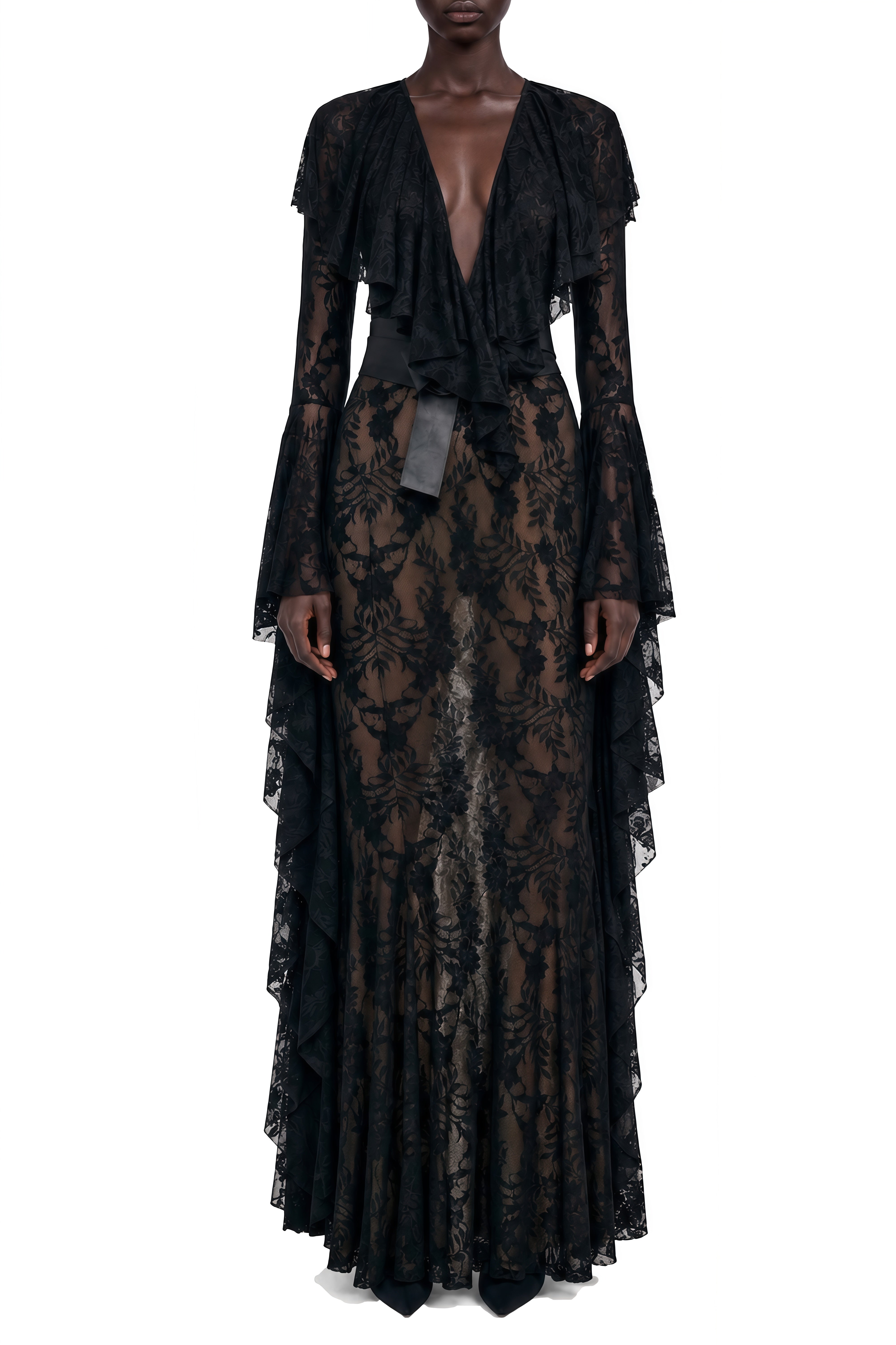 Rosalind Black Floral Lace Maxi Dress